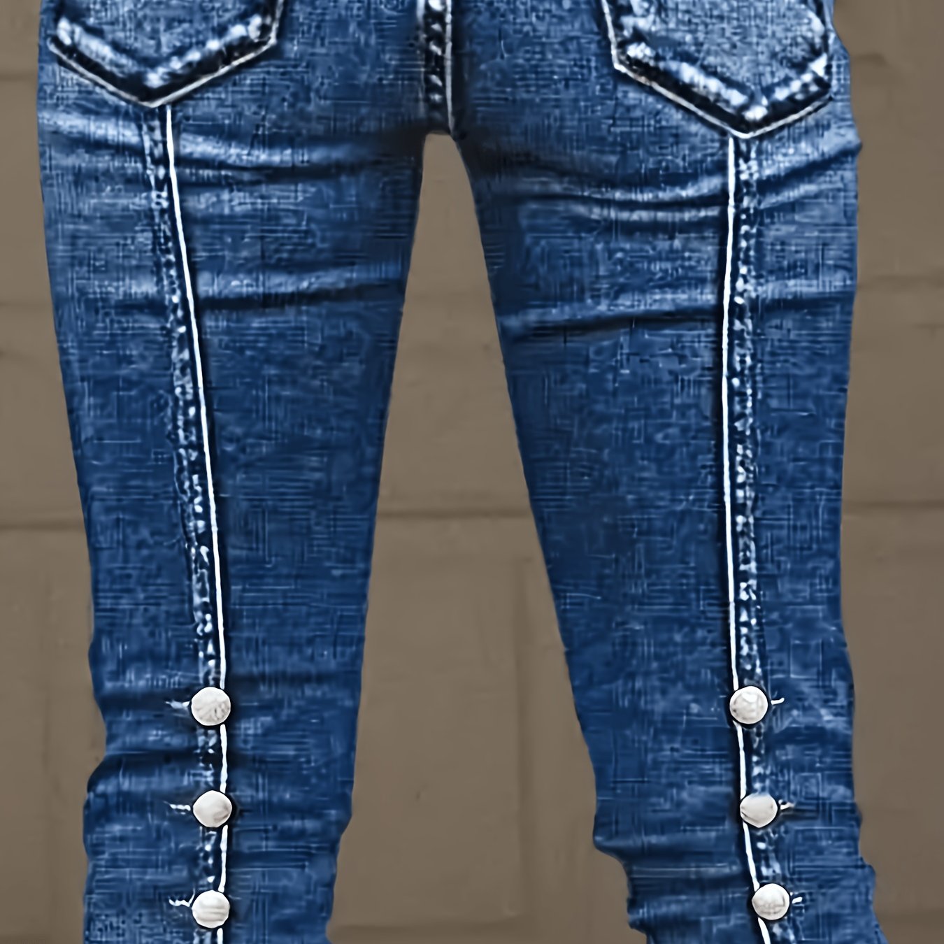 TEMU Ladies' Stretch Slim Fit Denim Cropped Pants, Retro Washed With Decorative Short Jeans, Suitable For Daily Wear