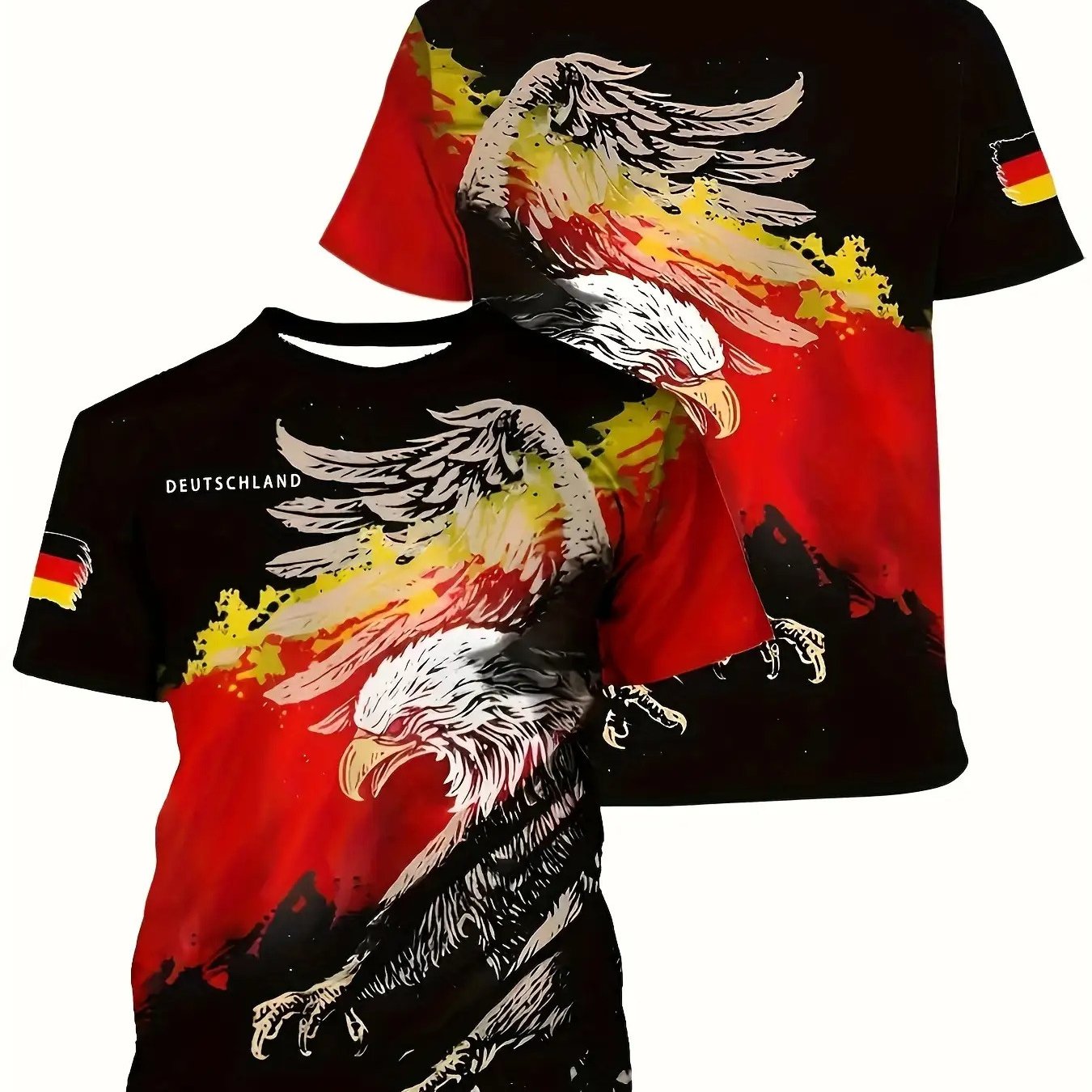 Image of Men's Patterned Print T-shirt, A Easy And Casual Top For Outdoor Sports, Perfect For Summer Short-sleeve Outfits, Stylish And Minimalistic Attire For Daily , A Great Gift For Men, Plus Size
