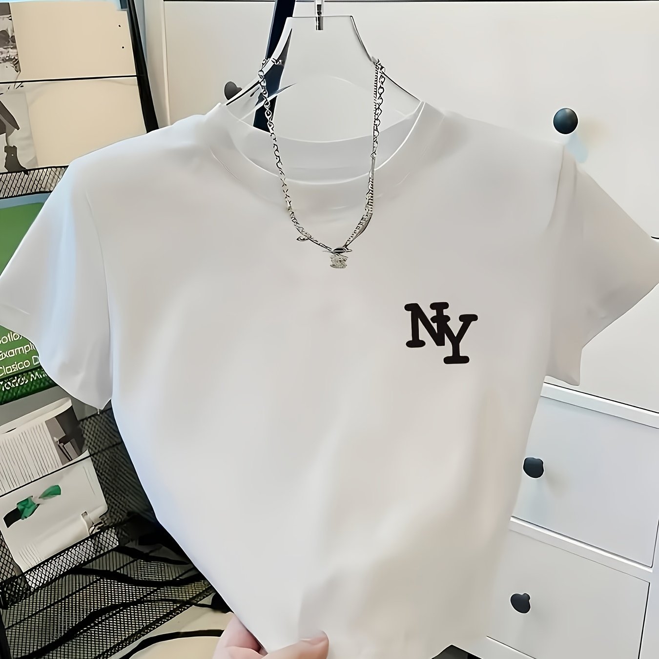 TEMU T-shirt corta da donna, stampa NY sul , abbigliamento casual i , capo da indossare a in , maglietta a maniche corte da donna western
