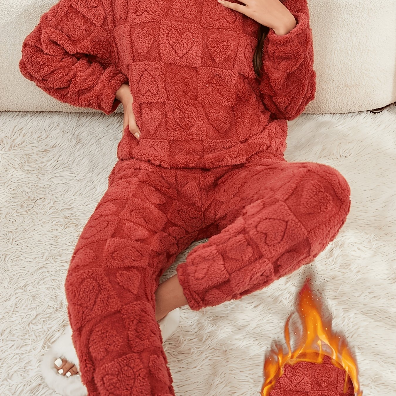 TEMU Women's Autumn/winter -lined Top And Pants Pajama Set, Fashionable Autumn/winter Pajama Set