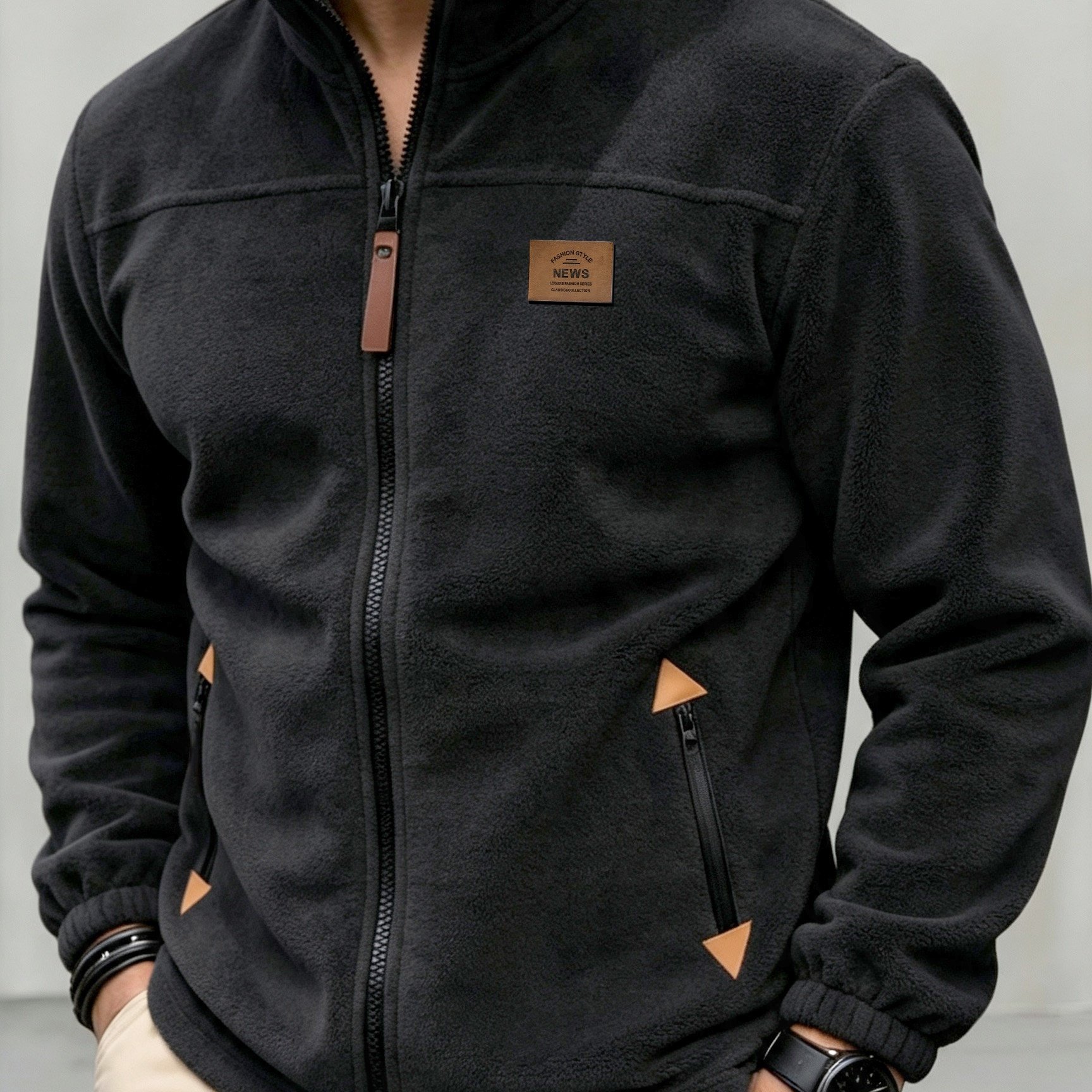 TEMU Men's Jacket, Autumn/winter Style Warm And Comfortable Fashionable Outerwear, High Neck Design, Zipper Long Sleeve Style, Suitable For Men's