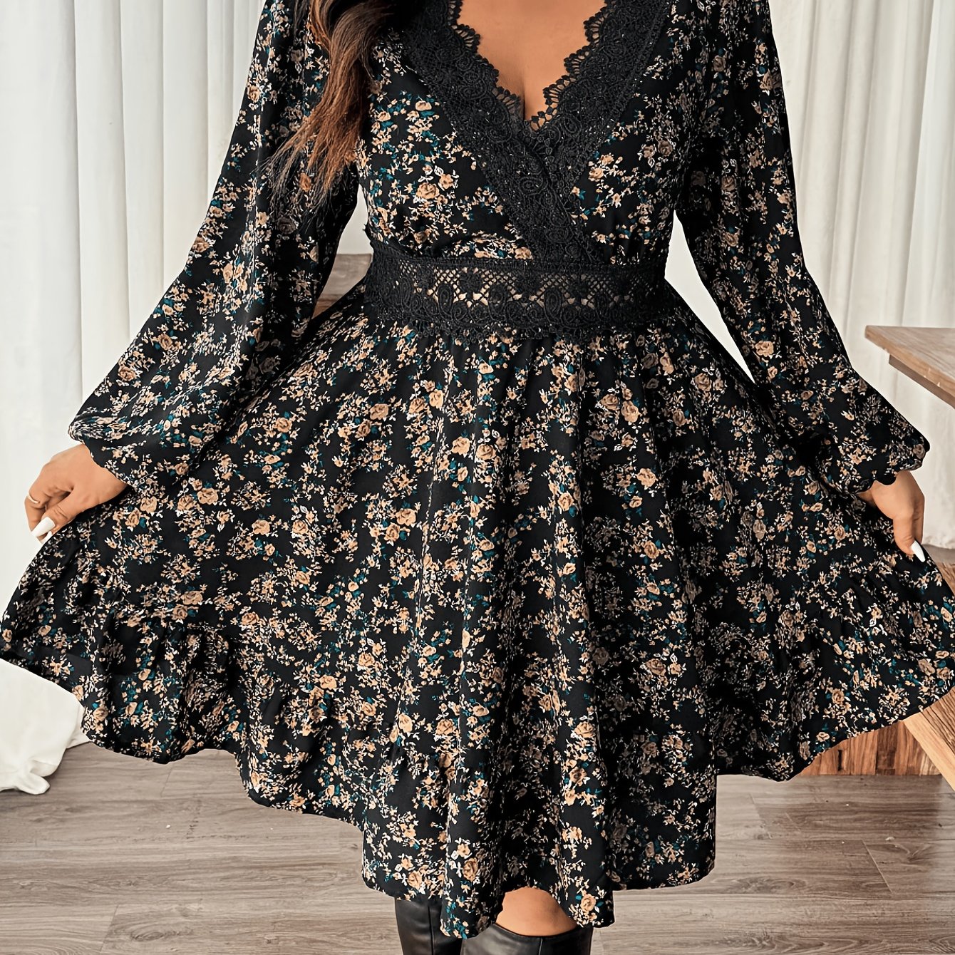 E-shop Plus Size, Bohemian Mode, Französischer Stil, Casual Alltags-Kleid im schlichten Chic-Look