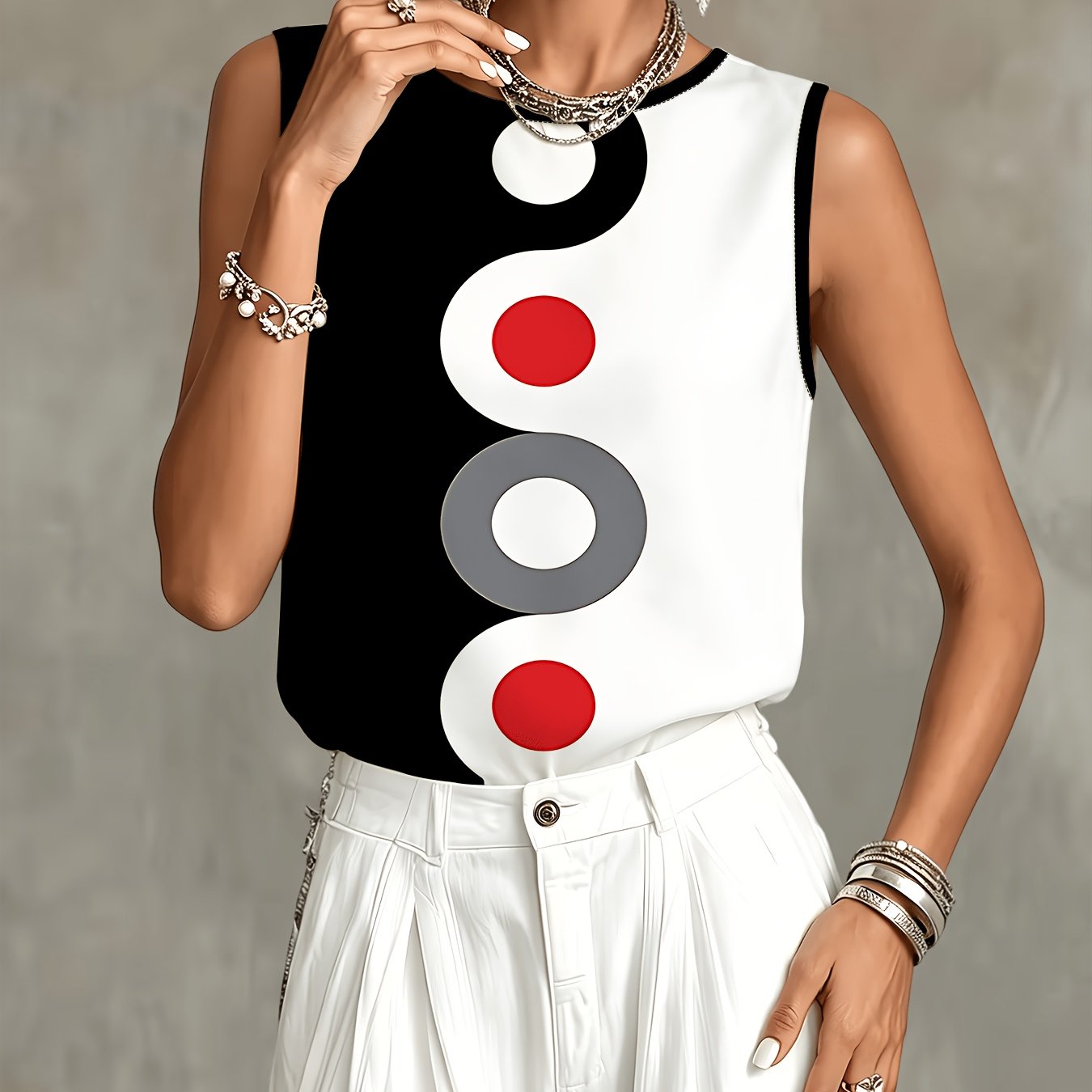 TEMU Black, White, And Pattern Sleeveless Tank Top For Women, Summer Fashion Top