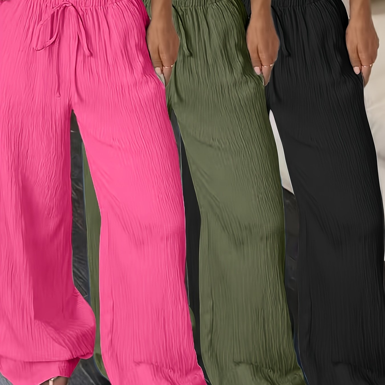 TEMU Three-pack European And American New Style Fashionable, Elegant, And Versatile Elastic Waist Casual Solid Color Straight-leg Pants