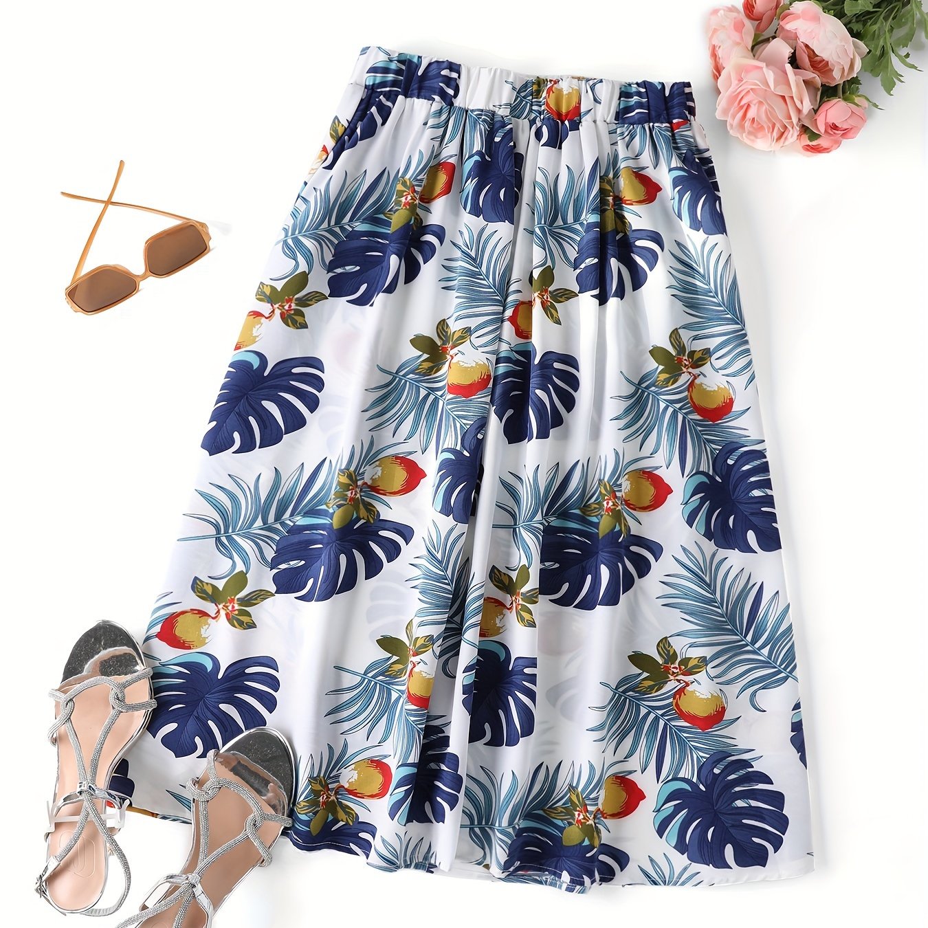floral print high waist skirt elegant elastic waist midi skirt womens clothing