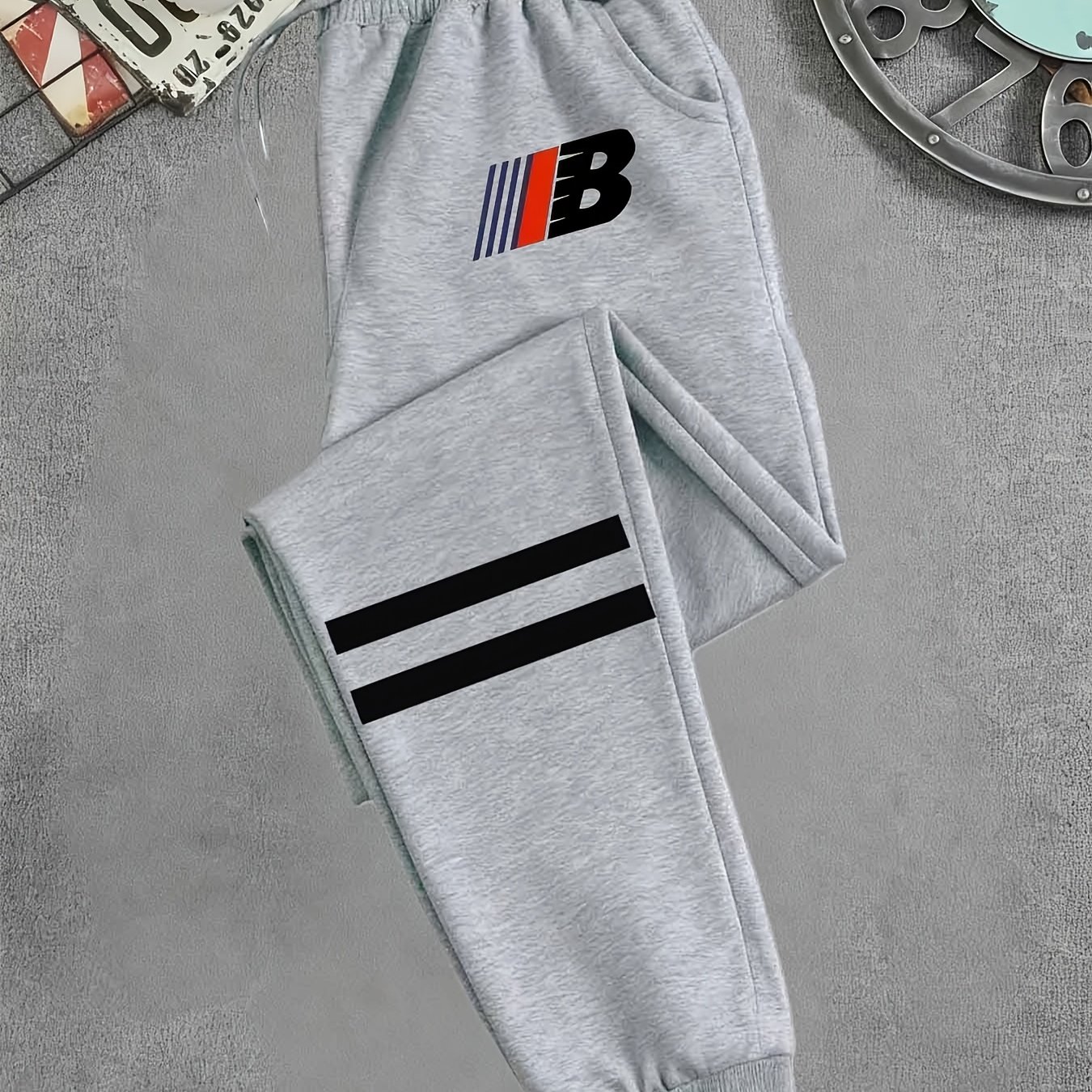 TEMU Autumn Men's Sports Casual Pants, Thin Breathable Joggers Print, Loose Comfortable Long Pants