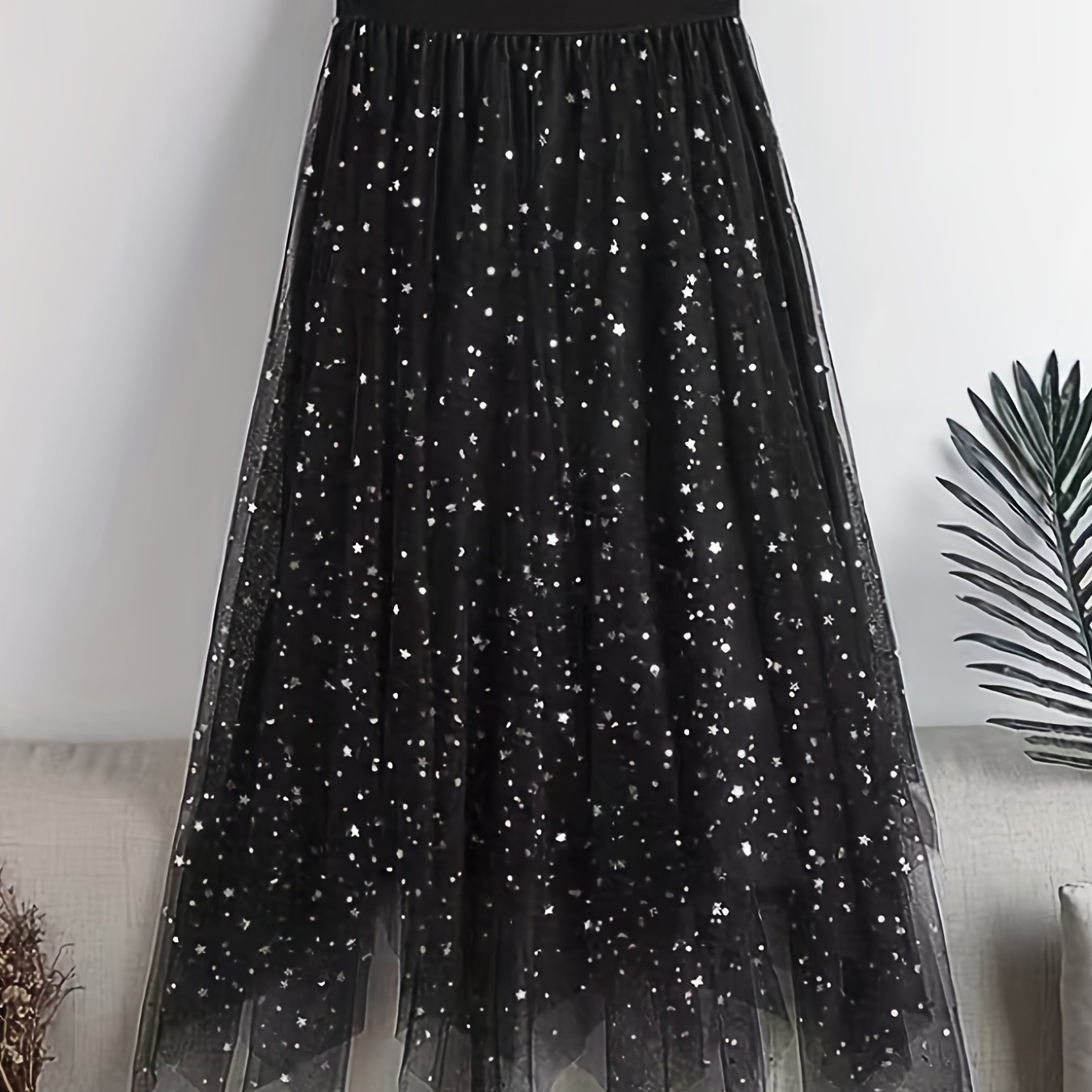 E-shop 2023 Neuer Damen Pailletten Mesh Midi Rock, High-Waist, schmeichelhaftes A-Linien Design mit einem unregelmäßigen Saum im koreanischen Stil