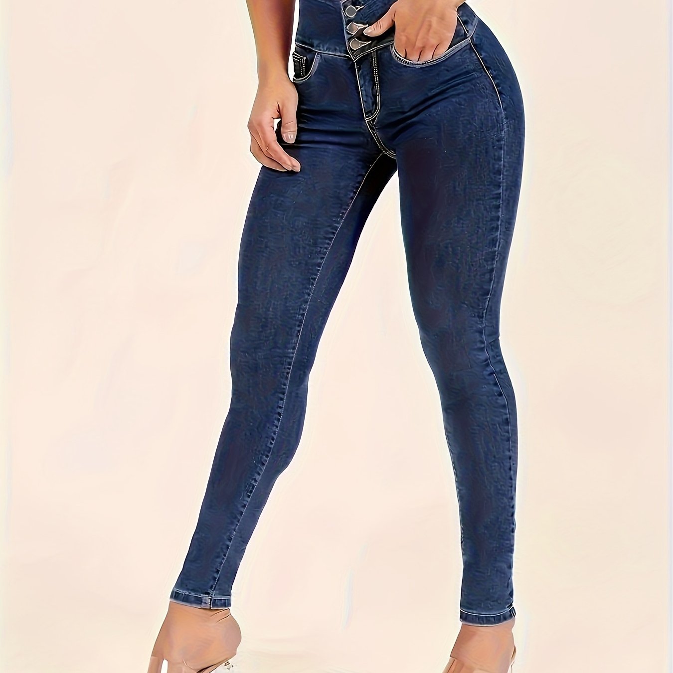 Jeans da donna a vita alta, con fori e catenina, sexy