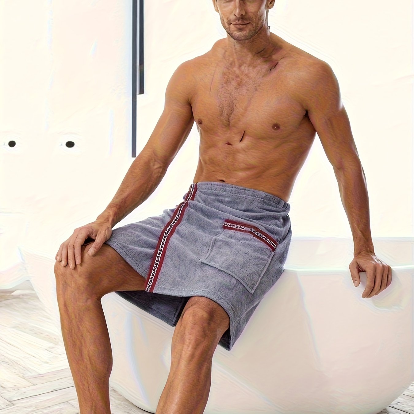 Image of 1pc Microfiber Men's Bathrobe, Soft And Absorbent, Multi-functional For Bathing, Swimming, Leisure, Personal Use, Gift