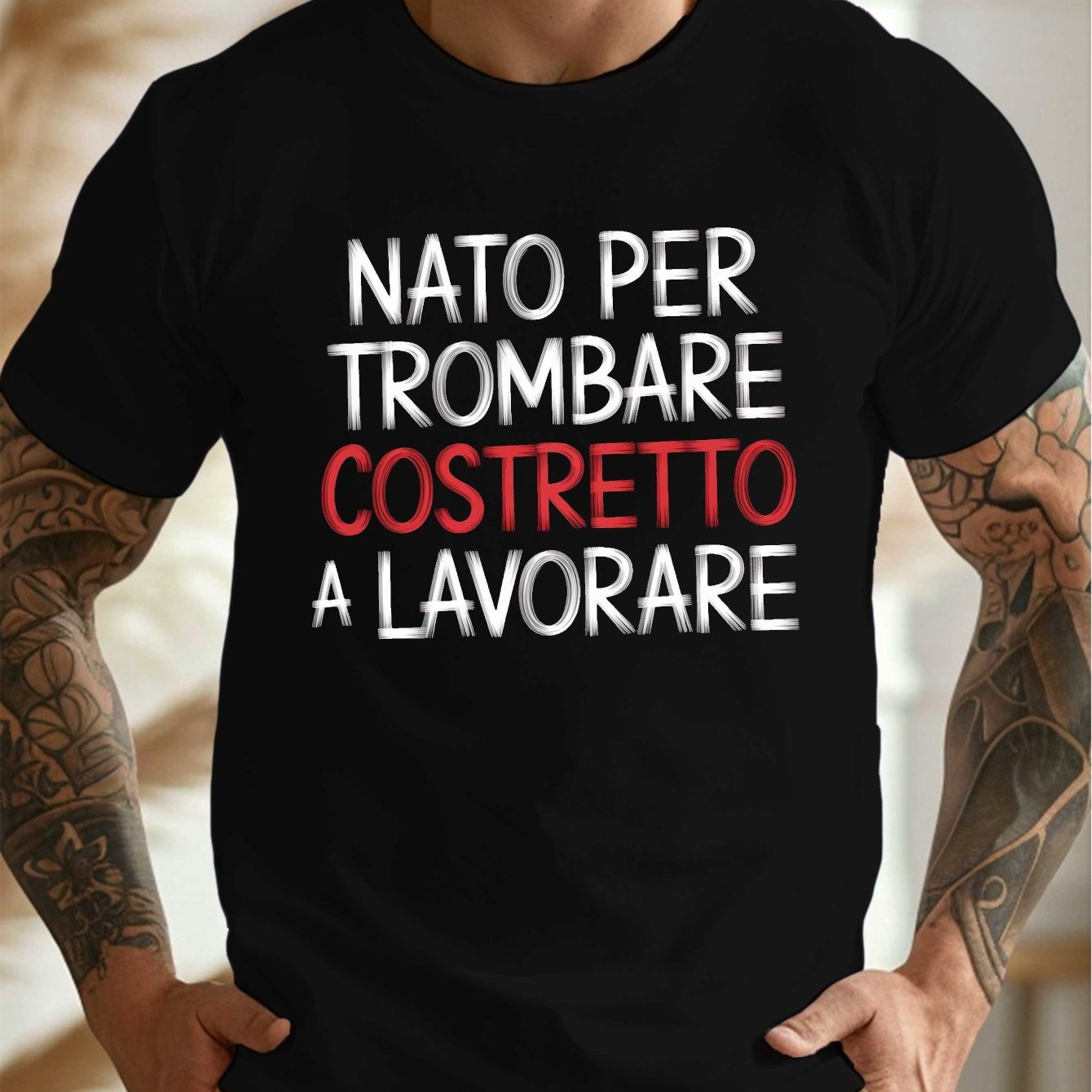 TEMU Funny Italian Quote Trombare Work Print, Men's Round Crew Neck Short Sleeve Tee, Casual T-shirtcasual Comfy Lightweight Top For Summer