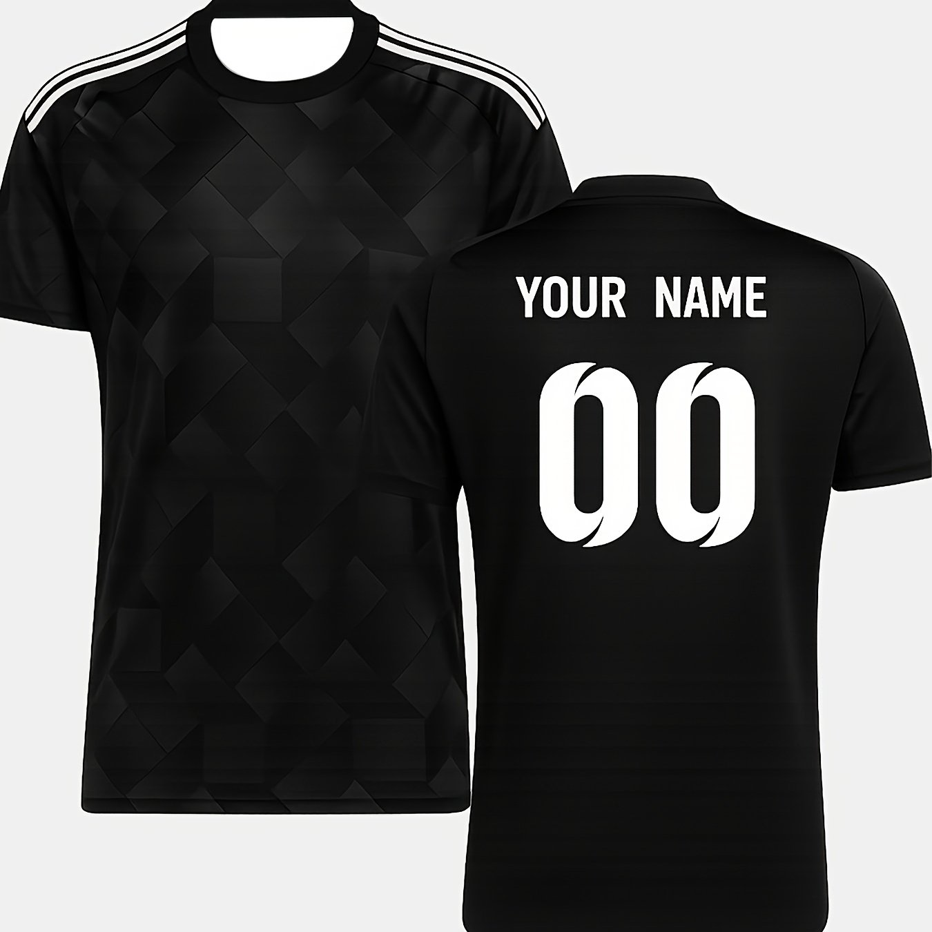 TEMU Custom Men's And Youth Sports T-shirt - Personalized Name And Number, Geometric Pattern, Quick-dry Breathable Polyester Fabric, Regular Fit For