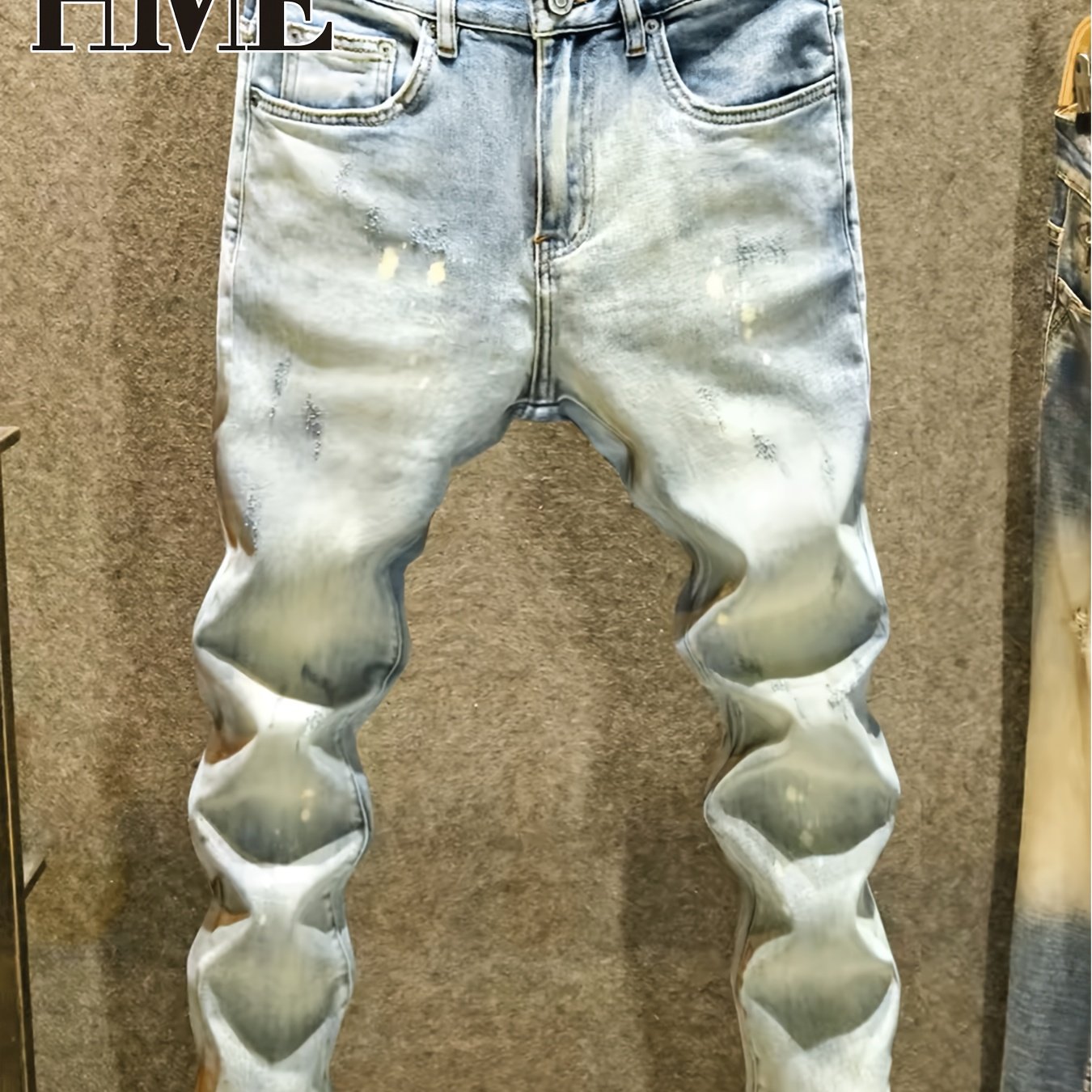 Image of Hme Summer Washed Ripped Men's Jeans, Elastic Straight Leg Modifies The Figure, Durable And Not Easy To Pilling Or Fading, Integrating Trend Aesthetics With Casual Wear, Fully Men's Neat Style