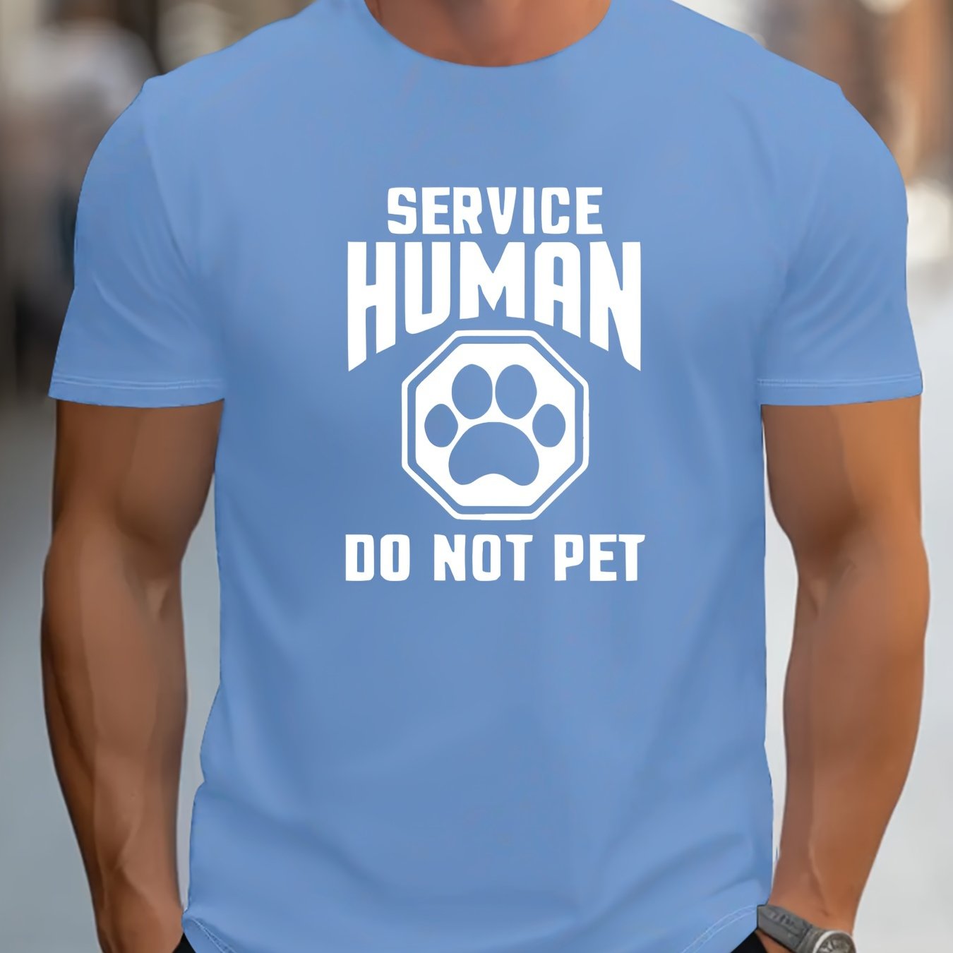 TEMU Service Human Do Not Pet Creative Animal Claw Print, Men's Casual Round Neck Short Sleeve Outdoor T-shirt, Comfy Top For Summer Wear