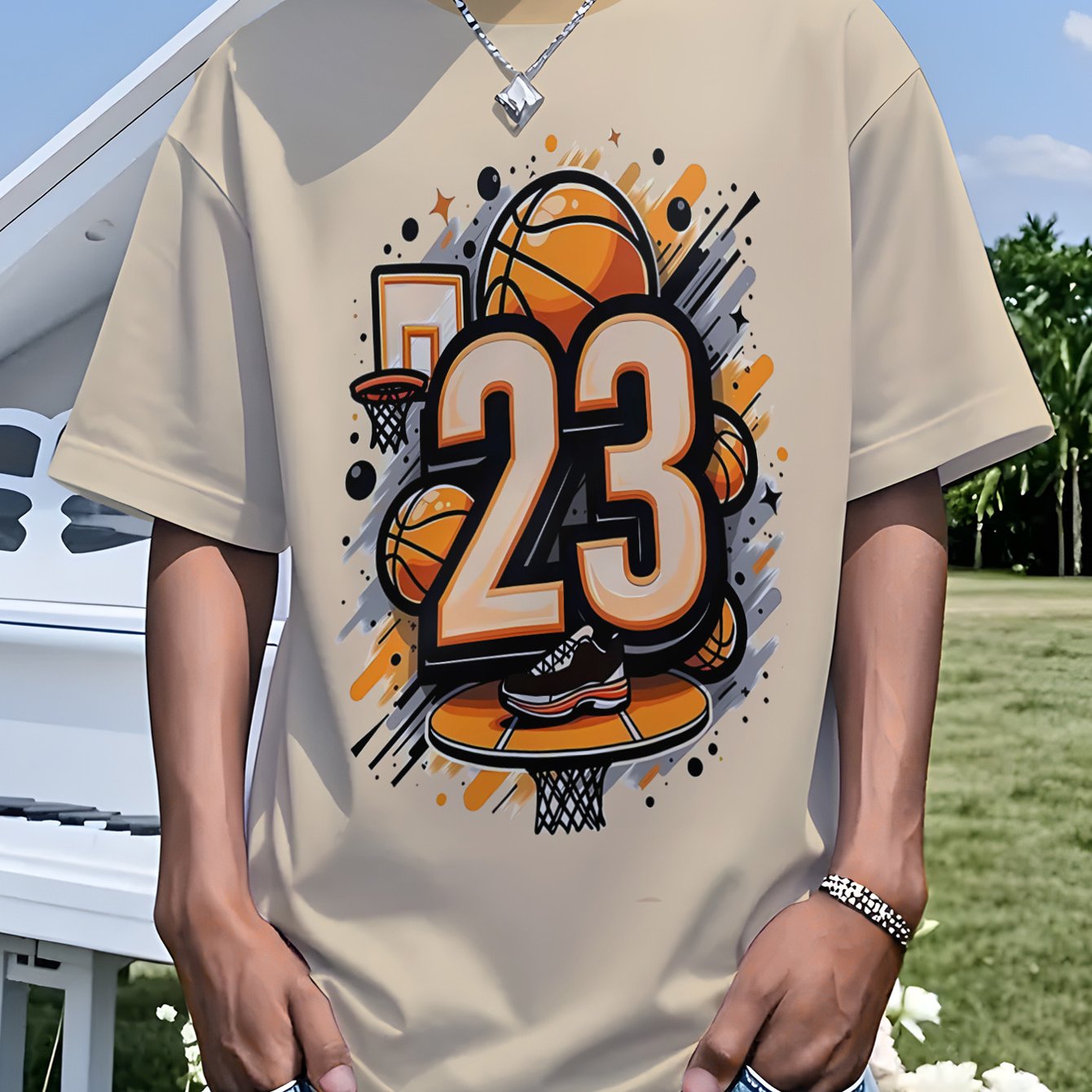 Image of Drop Shoulder Oversized T-shirt Men's Graphic Print Loose Fit Short Sleeve Tee Summer Casual Top Streetwear Letter Slogan Vintage Hip Hop Trendy