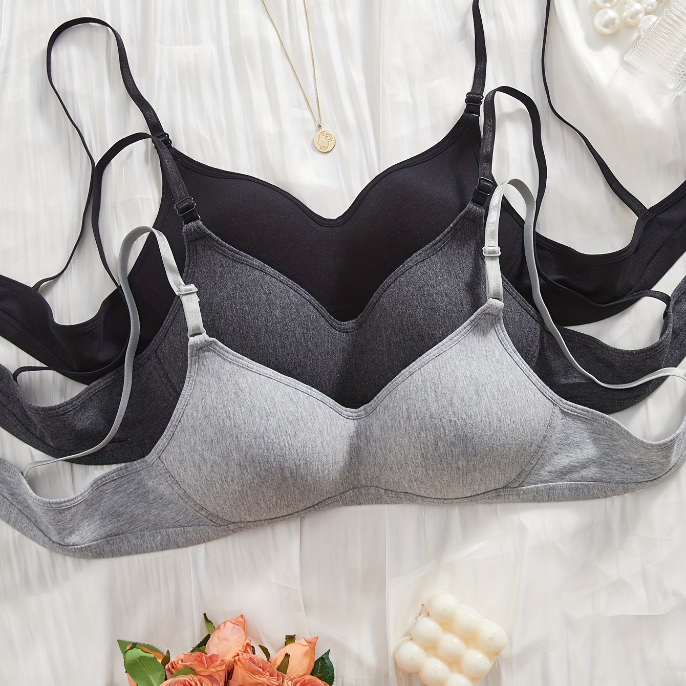 3pcs Lady's Comfortable Sleeping Wireless Solid Bralette Lingerie Underwear Bra For Small Chest