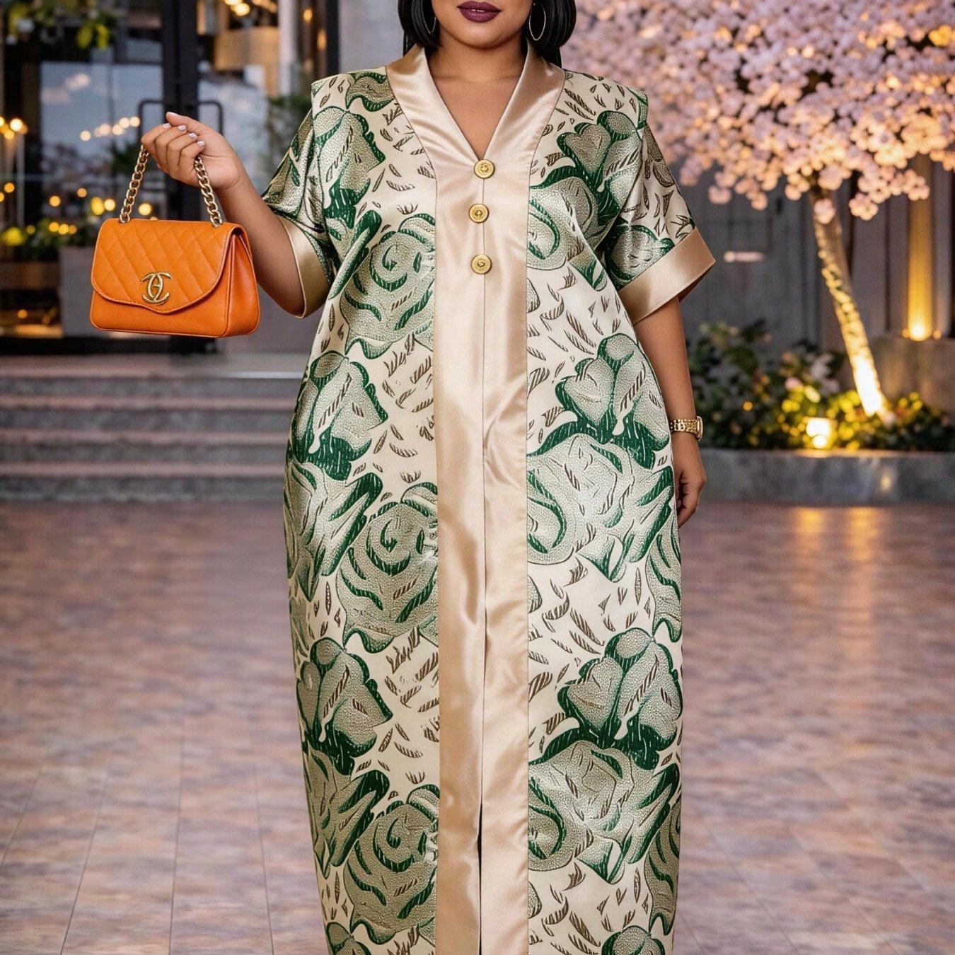 Plus Size, Plus Size Robe Dress - Elegant Jacquard Satin Maxi Dress With Waist Tie, Bath Robe Suitable For Spa, Wedding Guest Dress, Wear, Hand Washable Special Fabric Dress
