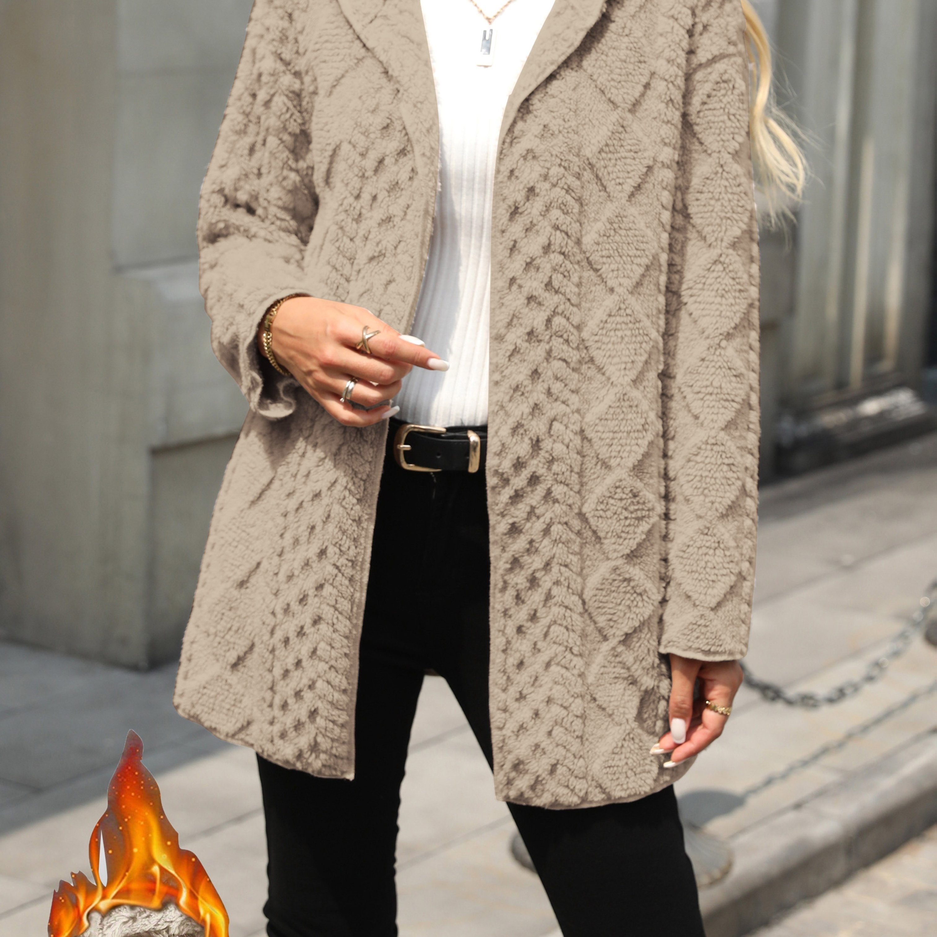TEMU Autumn And Plush Coat Solid Long Warm Casual Coat Autumn And Winter Thickened Women's Coat Versatile Fashion Women's Coat