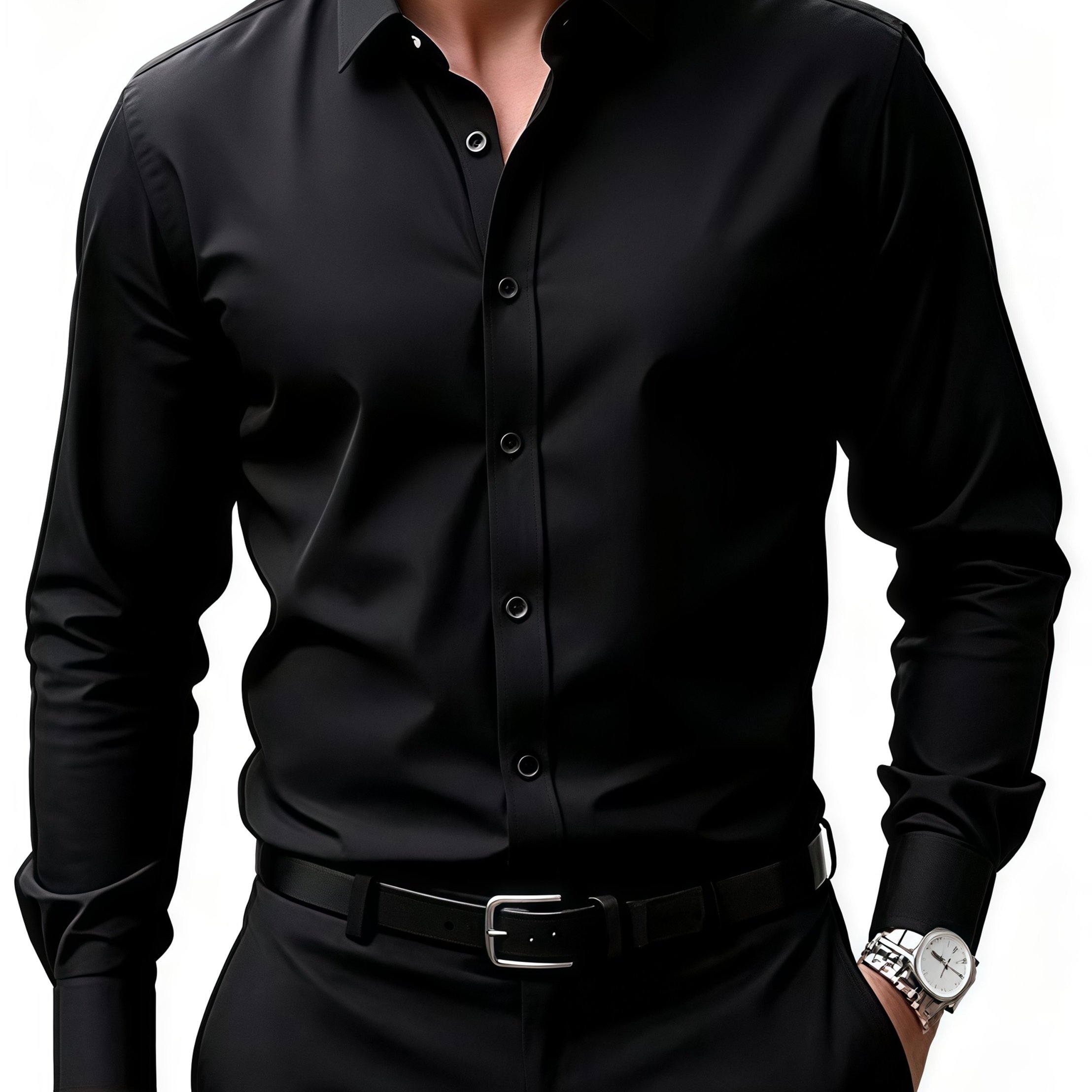 TEMU Elegant Men's Long Sleeved Button Up Shirt | Solid Color Formal , With A Lapel Design, Suitable For Spring And Autumn , Suitable For Daily Wear