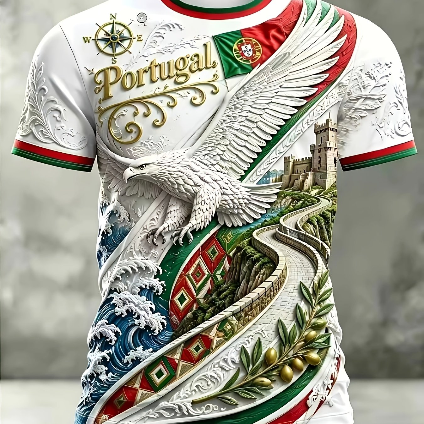 TEMU T-shirt pour Homme avec Impression de Football Portugais. T-shirt Décontracté à Col Rond et Manches Courtes, Haut de 'Été, Léger, Convient pour