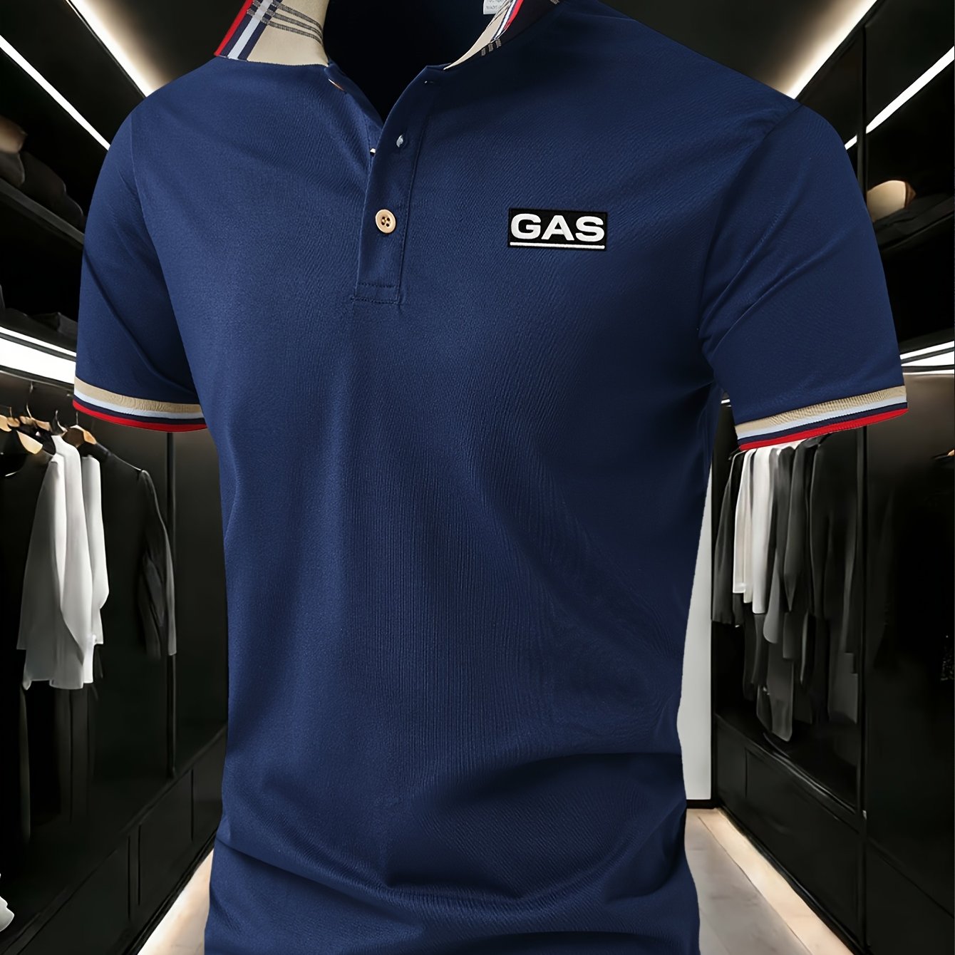 TEMU Polo a maniche corte business casual con stampa GAS e color block sul [Design stampato - Non presente]