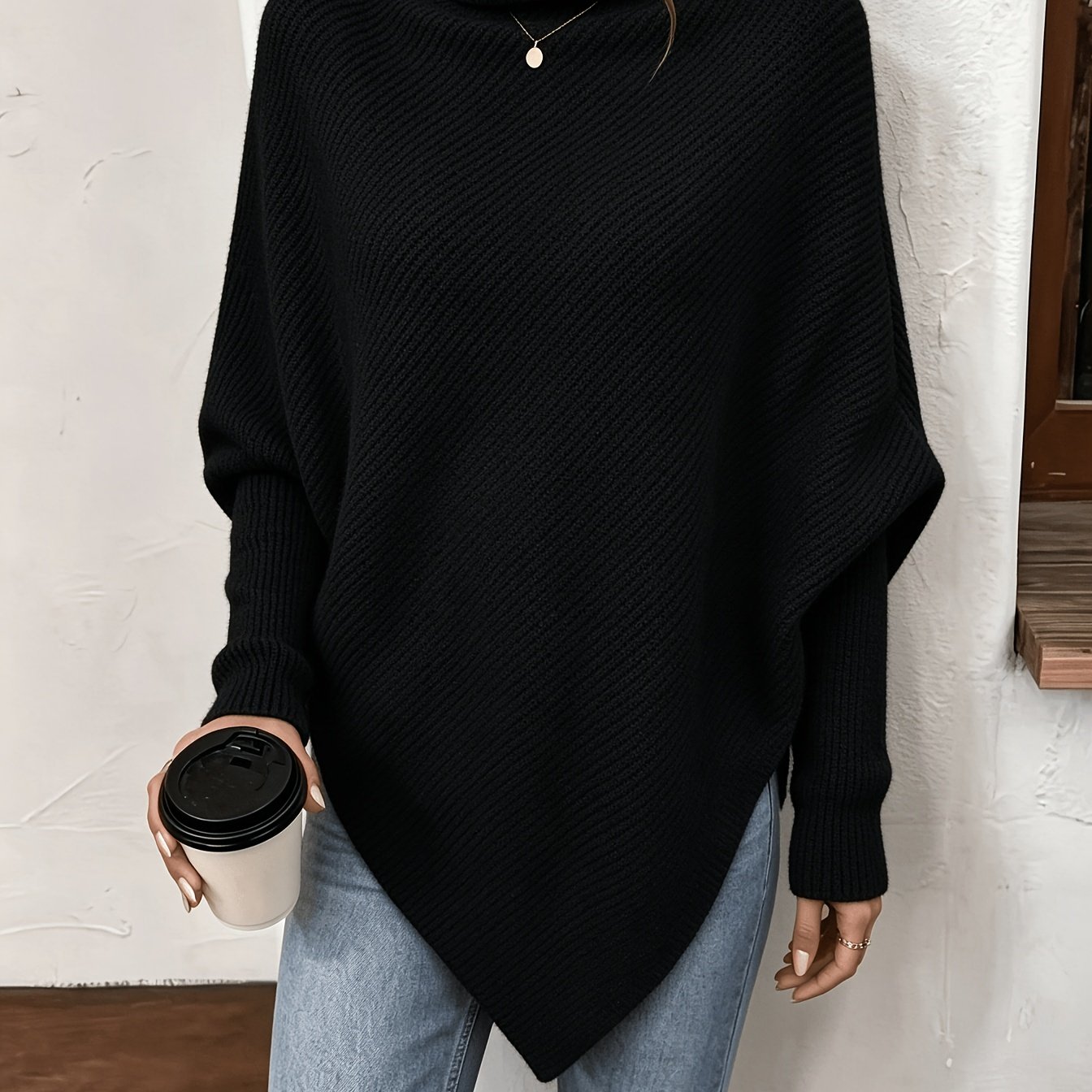 TEMU Haut à col irrégulier, pull, chasuble, veste châle, pull rétro français pour femmes, automne hiver