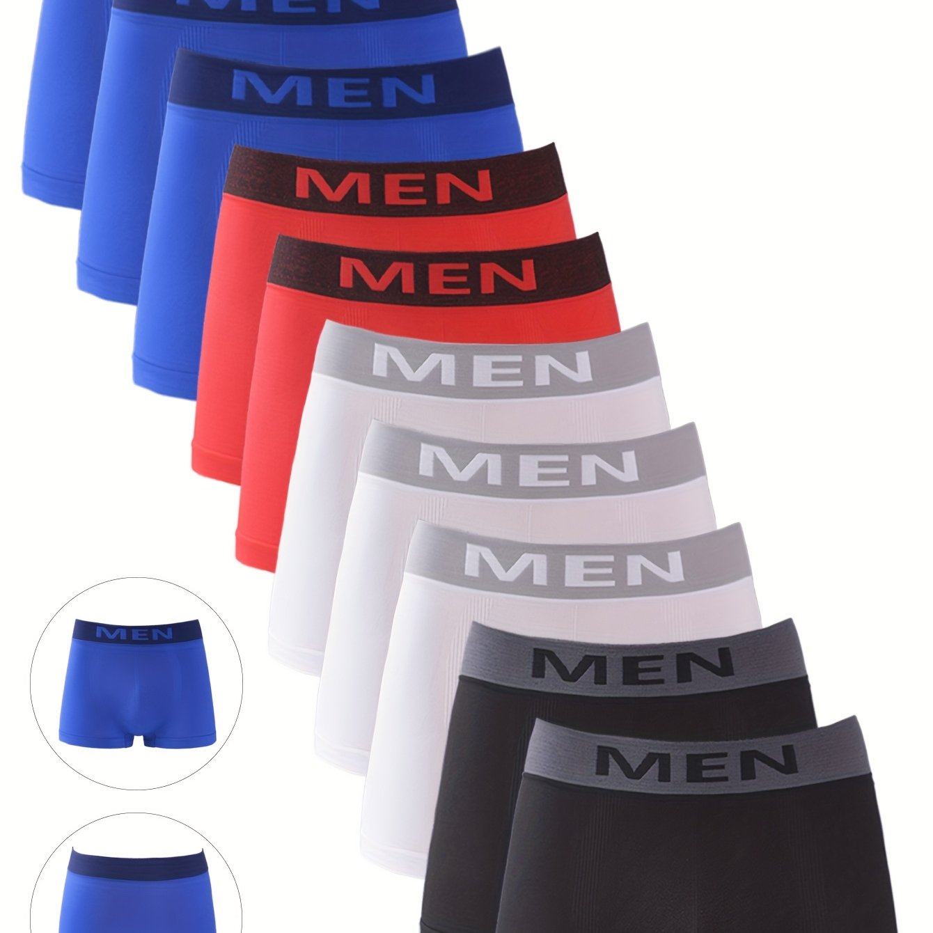 TEMU 10pcs Men's Mid-rise Boxer Briefs, , Seamless, Lightweight, Breathable, Sweat-resistant, Fabric, Comfortable Letter Print, High Youth Boxer