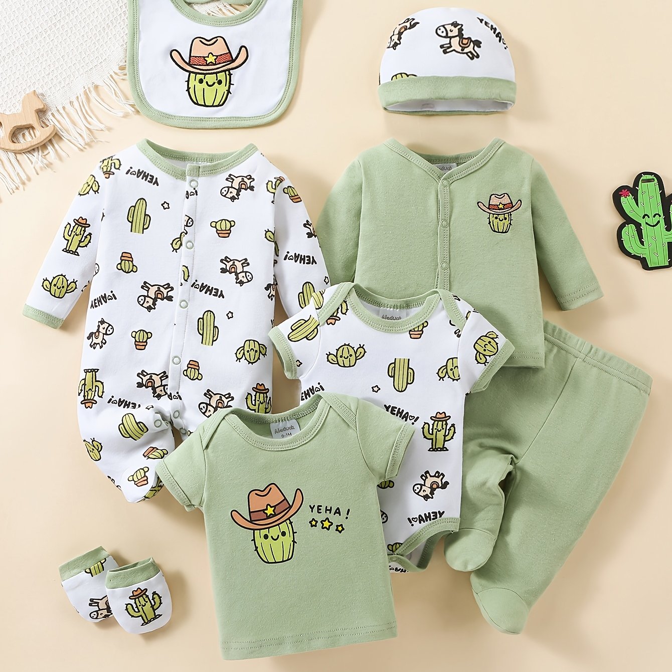 TEMU 8pcs Soft And Comfortable Cute Spring And Summer Sets, Baby Newborn, Boy And Girl Clothing Hospital Birth Supplies , Long Pants, Hat, Bib,