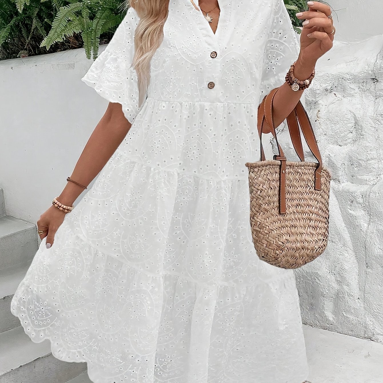 Image of Lace Trim Women's Notch Neck Multifunctional Dress