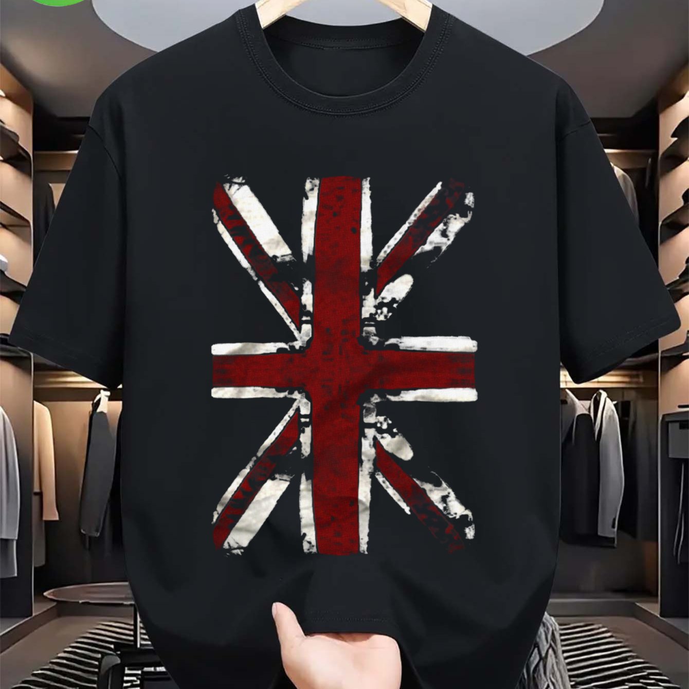 Plus Size Men's England Flag Punk Rock T-shirt - 100% Vintage Distressed Flag Graphic Shirt With White/red/blue Print, Regular Fit Short Sleeve Shirt For Casual Wear, Music Festivals & Outfits