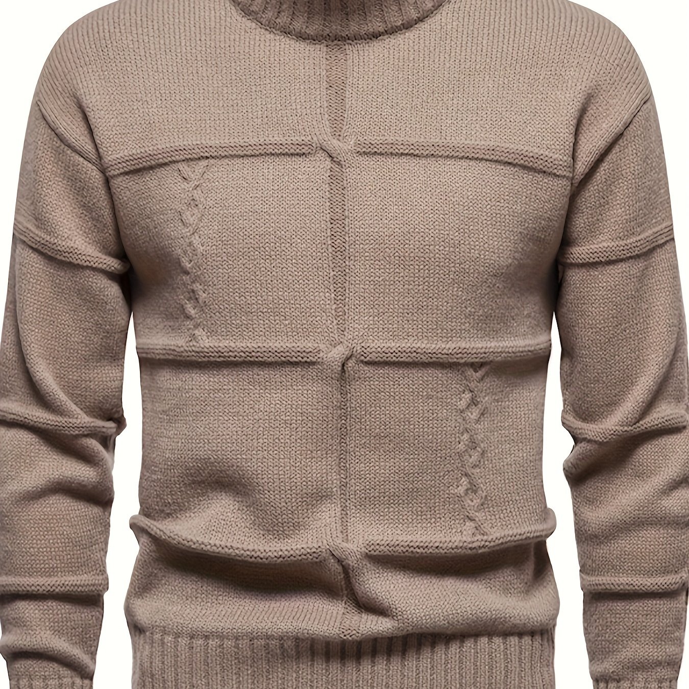 Men's Crew Neck Solid Color Long Sleeve Jacquard Pullover Sweater