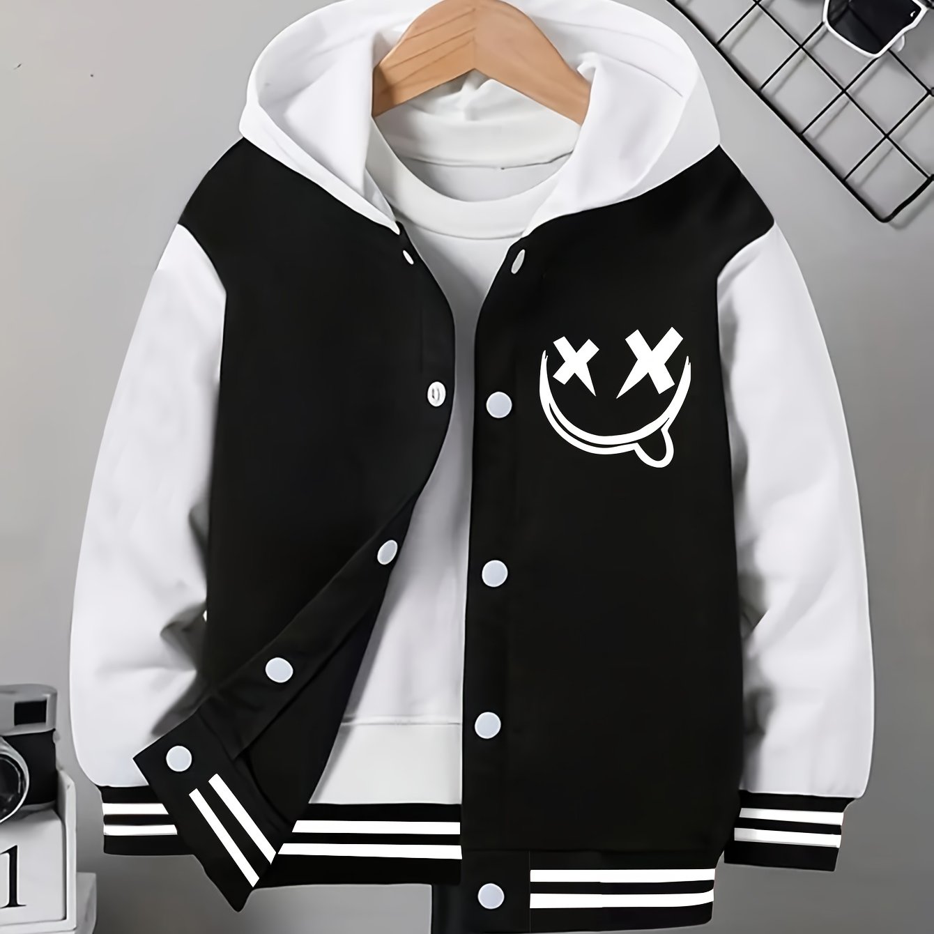 Image of Funny Print Youth Hooded Jacket, Comfortable All-match Coat, Suitable For Outdoor Play, For Autumn And Winter