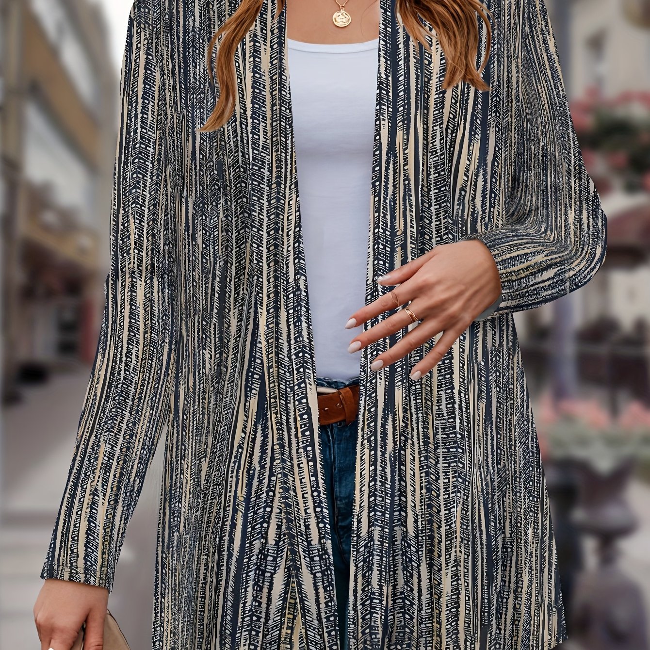 TEMU Casual, Comfortable, And Elegant Style Women's Jacket With Painted Texture Elements And Printed Patterns, Available In Standard Sizes