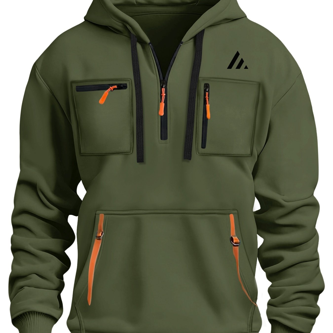 TEMU 2026 New Men's Sweatshirt, Half-zip Pullover With Multiple Pockets, Hooded Casual Versatile Streetwear Workwear Jacket