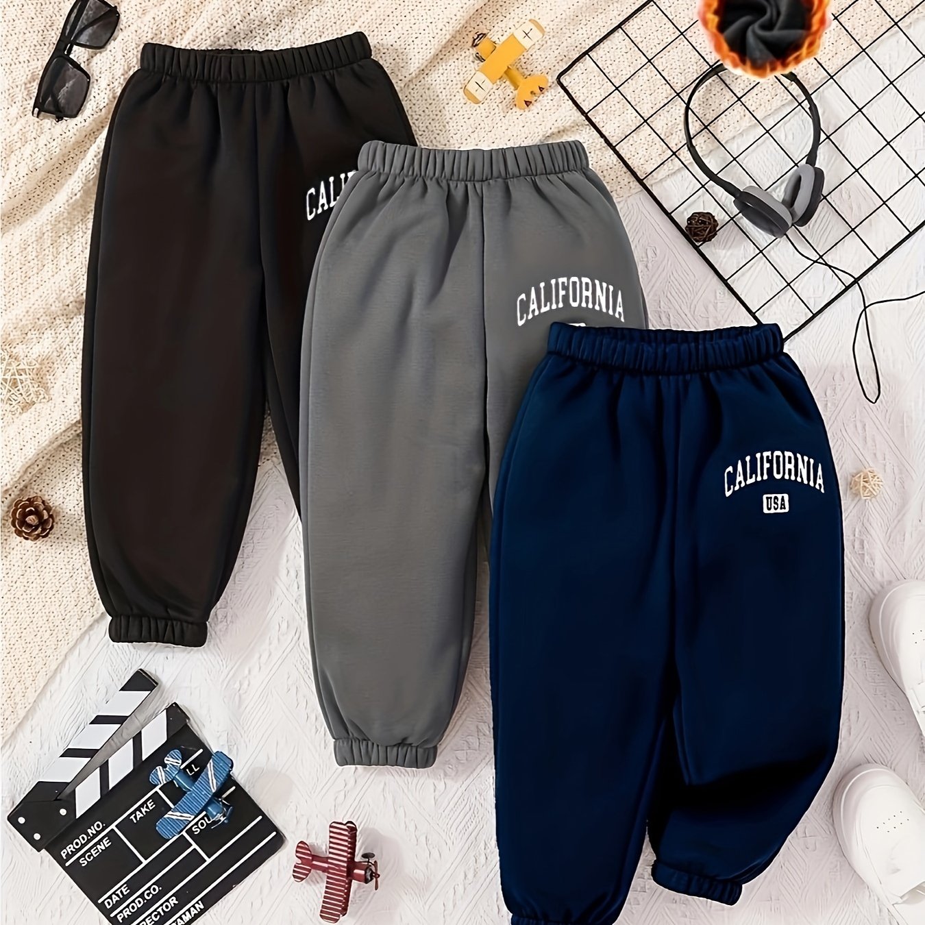 Image of Winter Warm Series - 3pcs Set Of Boys' Fleece-lined Warm Trousers Style, For Outdoor
