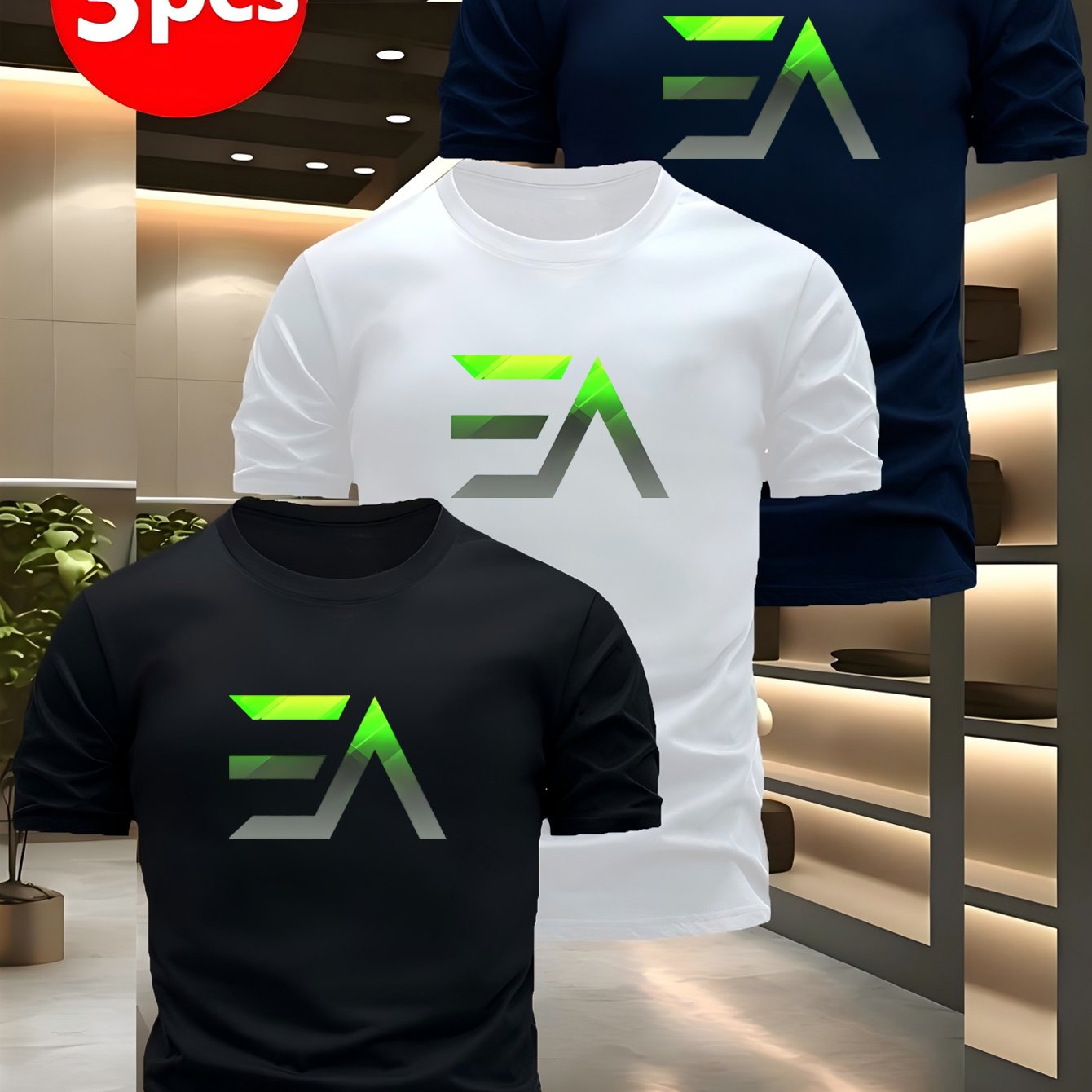 TEMU 3pcs Men's Plus Size T-shirts, 3pcs Set Of Men's Printed T-shirts - Soft, Breathable Polyester Crew Neck T-shirts With A Stylish 