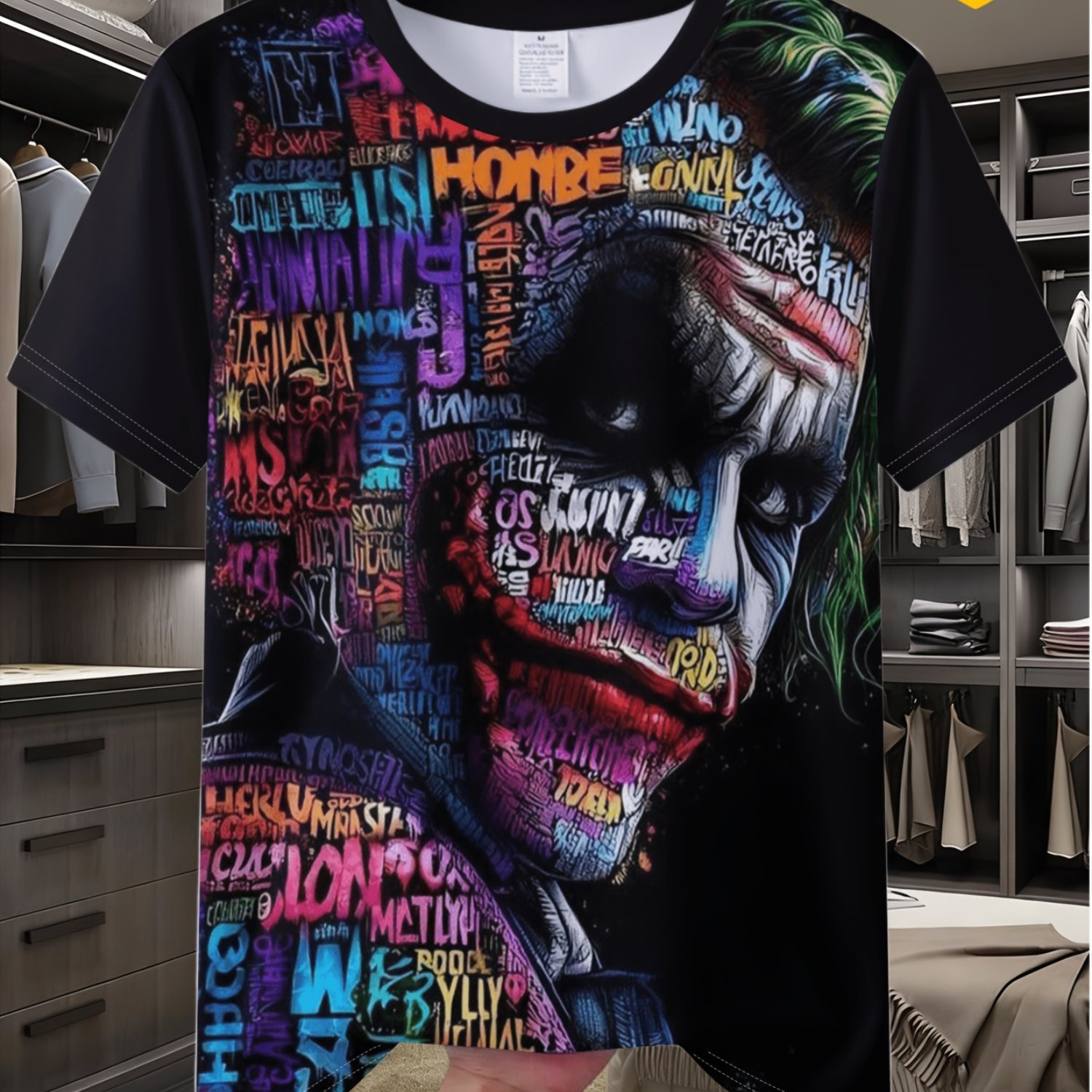 TEMU Unisex Joker-themed Crew-neck Short-sleeve T-shirt; Features Street Style; Suitable For Beachwear, Casual , Sports, Or Lounging At Home; A Great