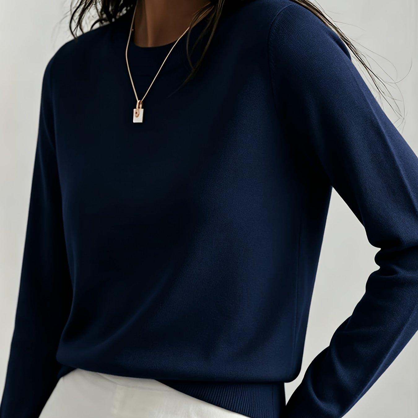 TEMU Nouveau pull décontracté léger à col rond et manches longues pour automne/hiver, première couche, vêtement tricoté de style vacances, haut uni à