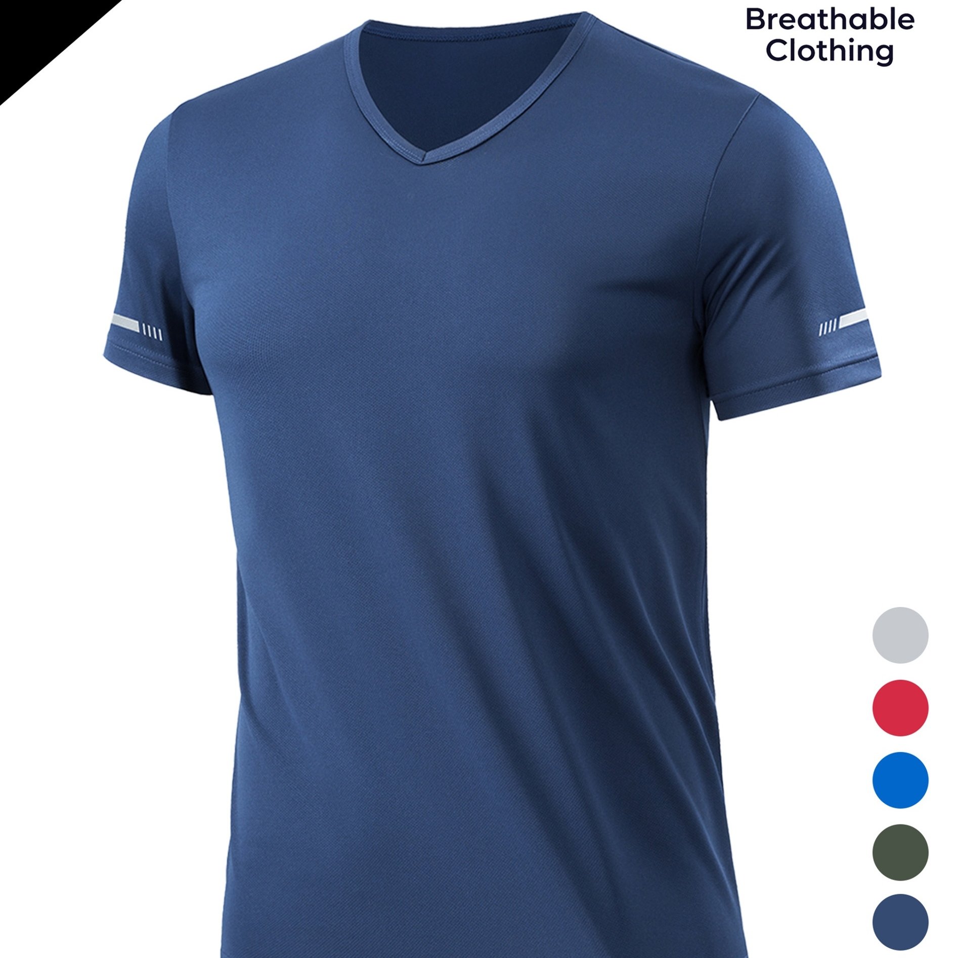 TEMU Men's V-neck Short-sleeve Sports T-shirt, Quick-drying And Breathable Athletic Top, Summer Moisture-absorbing And Sweat-wicking Fitness And
