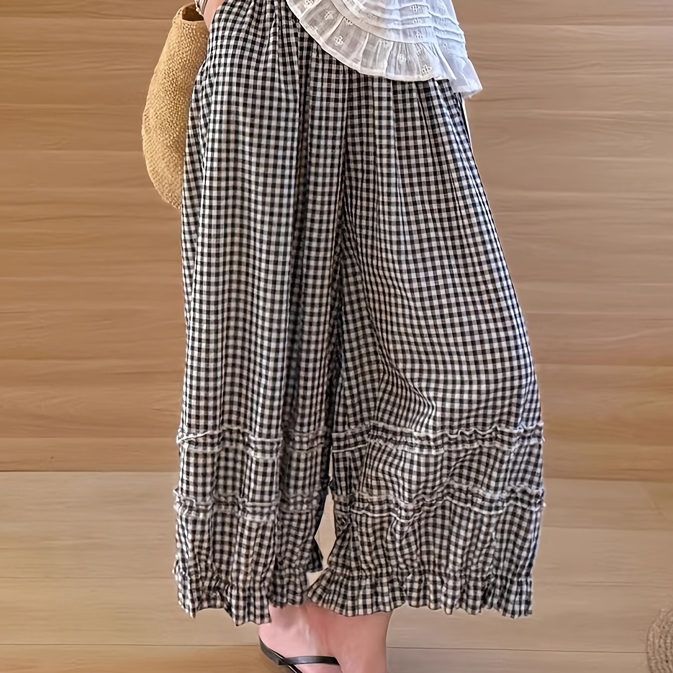 TEMU 【商品名】網目 ヘビーアイテム ウッドイヤー レース ワイドレッグパンツ ピエタル ルーズ オーバーサイズ版 レディース 万能 ランタンパンツ 無地 ドパンツ 薄手 ファッション 万能 カジュアル