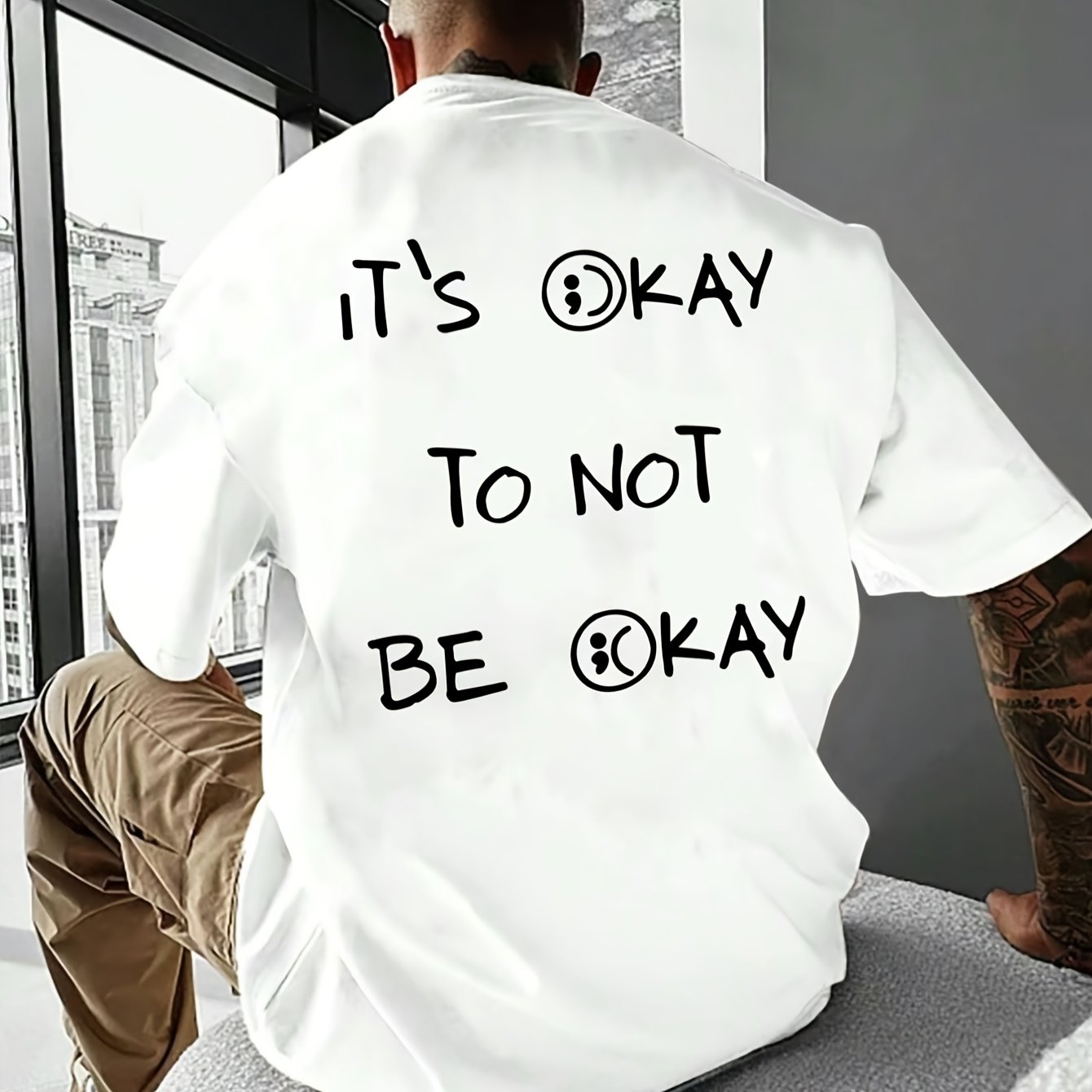 TEMU Simple Letter Fashion Casual Loose Fit " Ok" Letter Print Men's Short Sleeve T-shirt