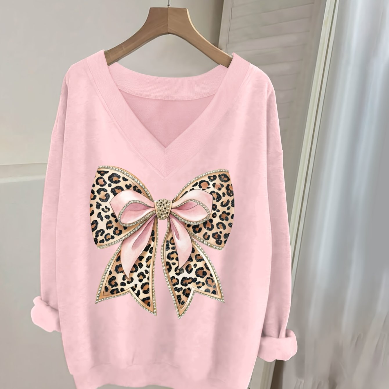 TEMU 0913 Wild Ai, 1pc Casual V-neck Long Sleeve Sweatshirt, Pattern Print, Women's Clothing