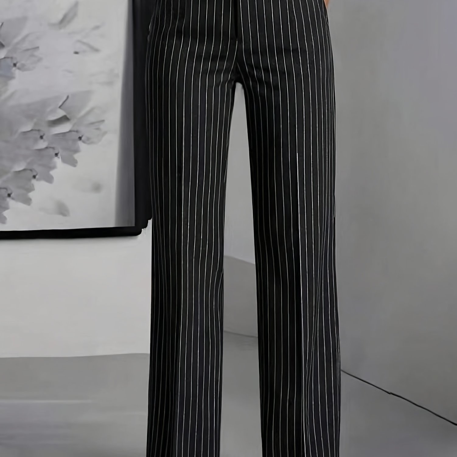 TEMU Xz260727252-ling Directional High-waist Vertical Striped Suit Trousers Women's Drapey Commuter Long Pants