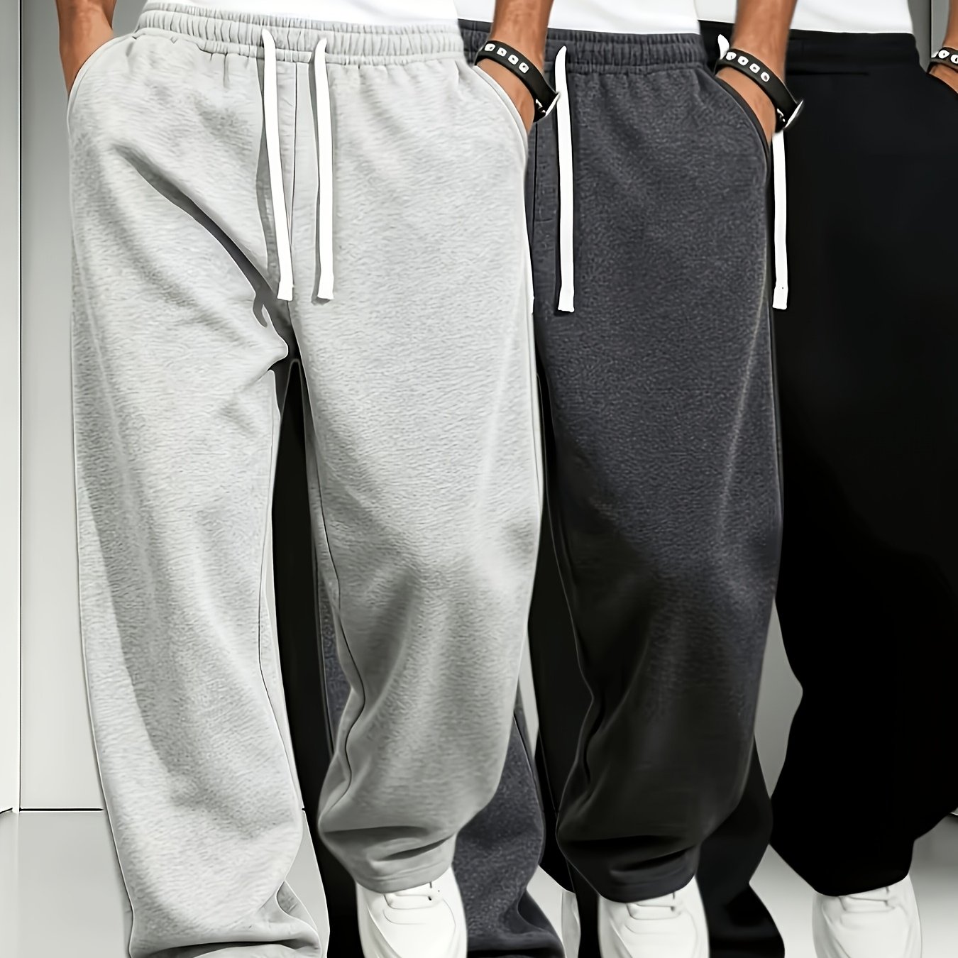 TEMU Men's Thermal Jogger Pants With Oversized Side Pockets & Adjustable Waist - Straight Trousers Suitable For Winter, Spring, Fall Outdoor Sports,