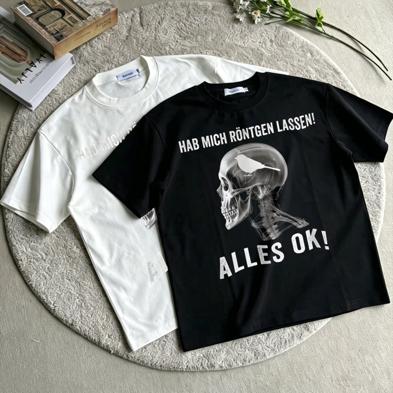 Men's 100% Cotton T-shirt Ray Print With German Text Hab Mich Lassen Alles Ok Summer And Autumn Wear For Gifts
