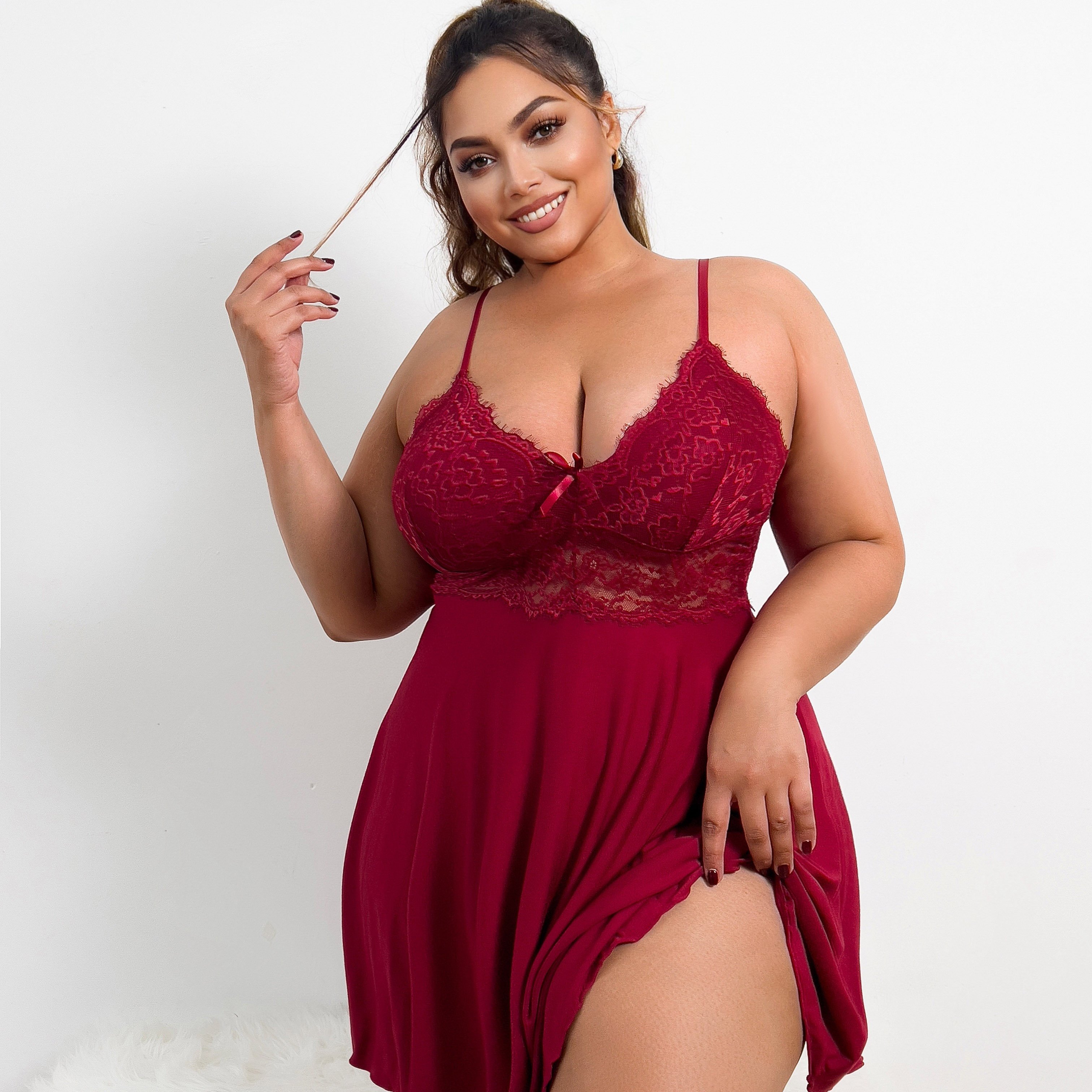 Plus Size Sexy Lingerie Dress Women's Plus Eyelash Lace - Temu