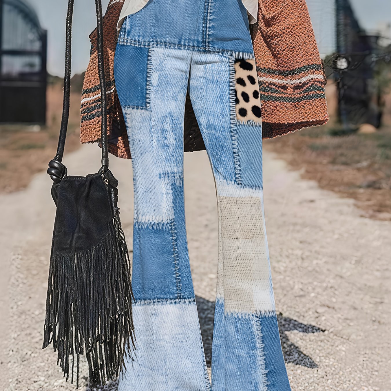 TEMU Women's High-waisted Stretch Flare Bell-bottom Pants - Wide-leg Western Bootcut Trousers Suitable For Rodeo, Country Outfits, Casual Wear,