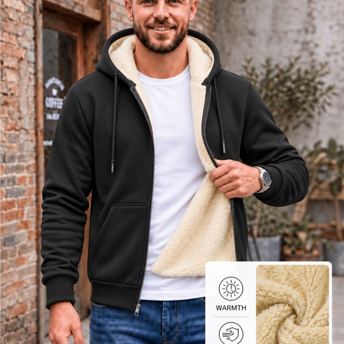TEMU Veste Zippée Épaissie d'Hiver pour Homme, Sweat-shirt Chaud en , Veste d'Hiver Coupe-Vent Anti-Froid Décontractée, Multi-Poches Disponible en