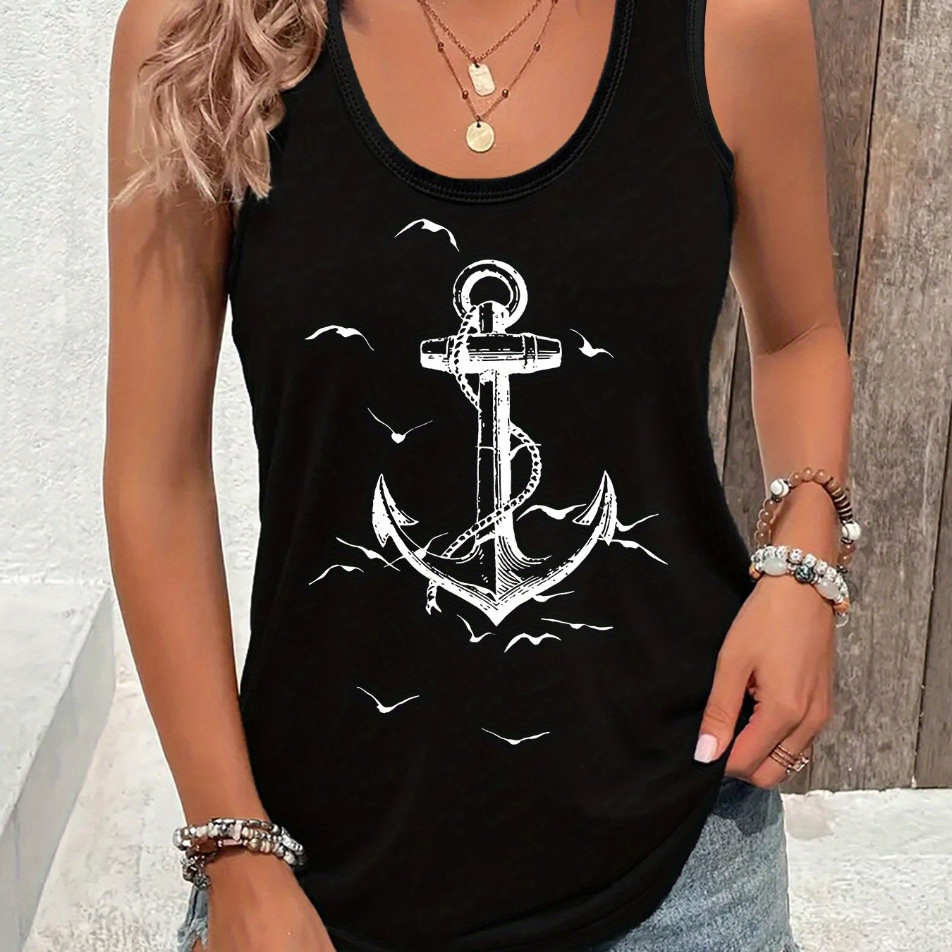 TEMU Plus Size, Plus Size Fashion Casual Women's Vest, Letter Print Pattern, Sleeveless Vest, Suitable For Spring And Summer Season, Breathable And