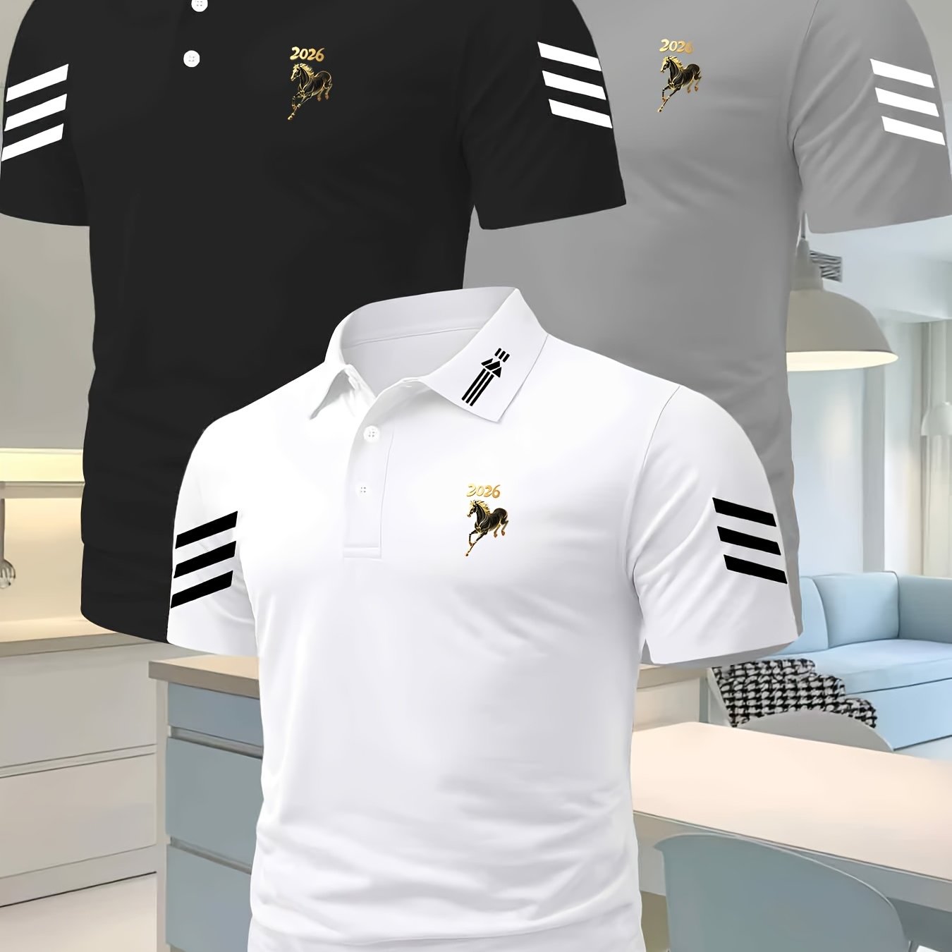 TEMU 3-pc Men' Color Shirt Business Casual Sports Slim Fit Lapel Short Sleeve T-shirt