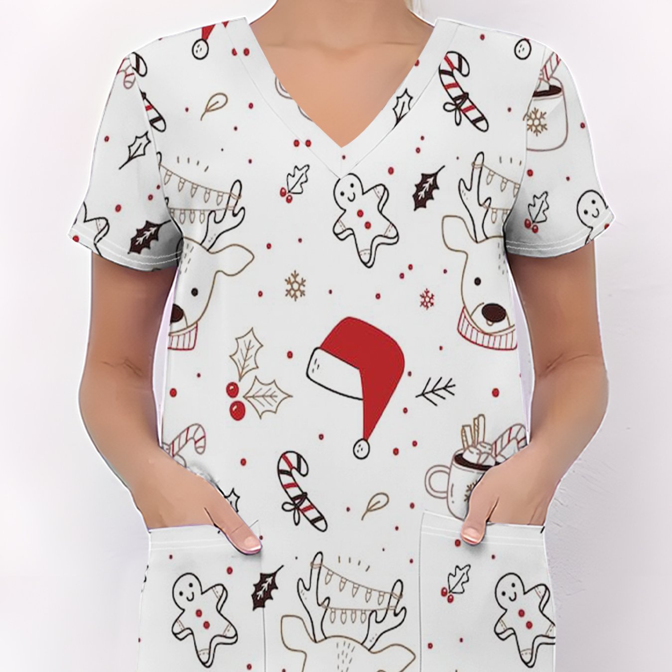 TEMU Regalo de Navidad: Top de cuello en bolsillos, tela cómoda y elástica, ropa de trabajo de manga corta para médicos, enfermeras, , salones de